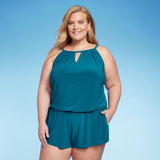 Women's UPF 50 Tiered Tankini Top Aqua Green® Black Size S