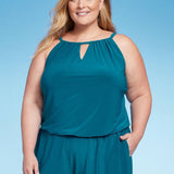 Women's UPF 50 Tiered Tankini Top Aqua Green® Black Size S