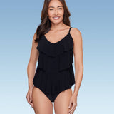 Women's UPF 50 Tiered Tankini Top Aqua Green® Black Size S