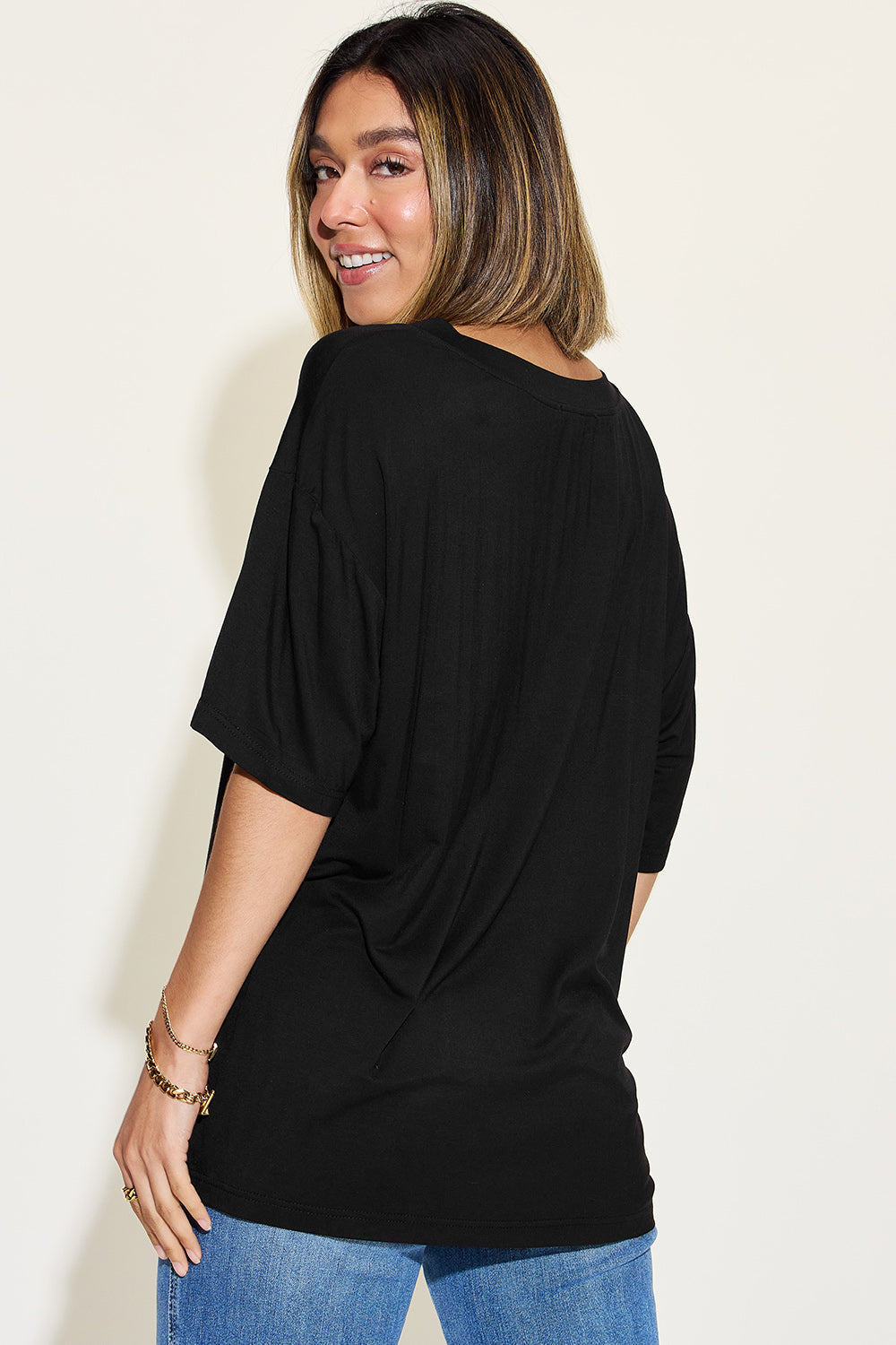 Basic Bae Full Size Bamboo V-neck Drop Shoulder T-shirt
