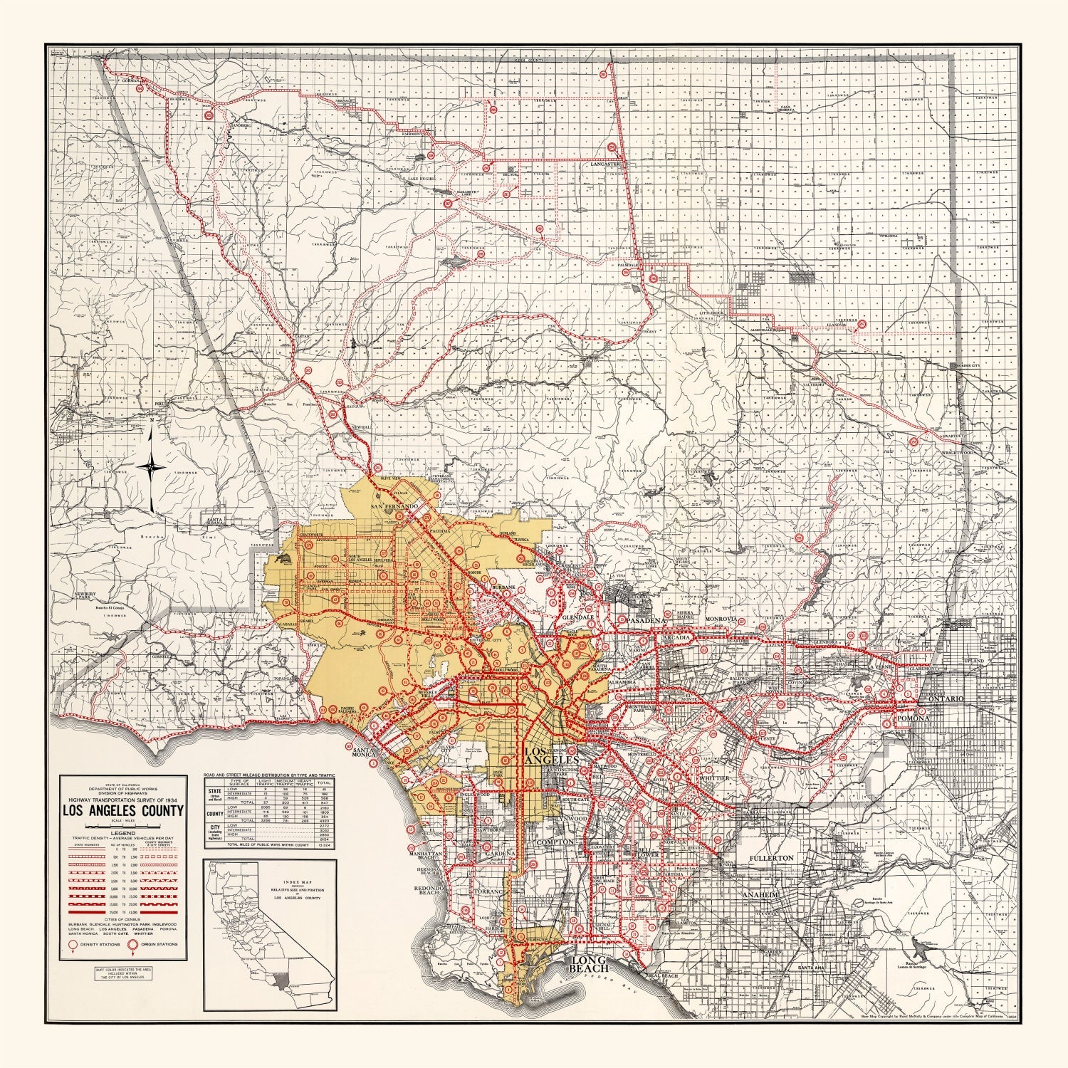 Vintage Map Of Los Angeles County, California 1935