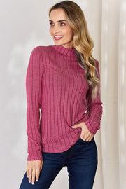Basic Bae Full Size Ribbed Mock Neck Long Sleeve Knit Top | Includes Plus Size