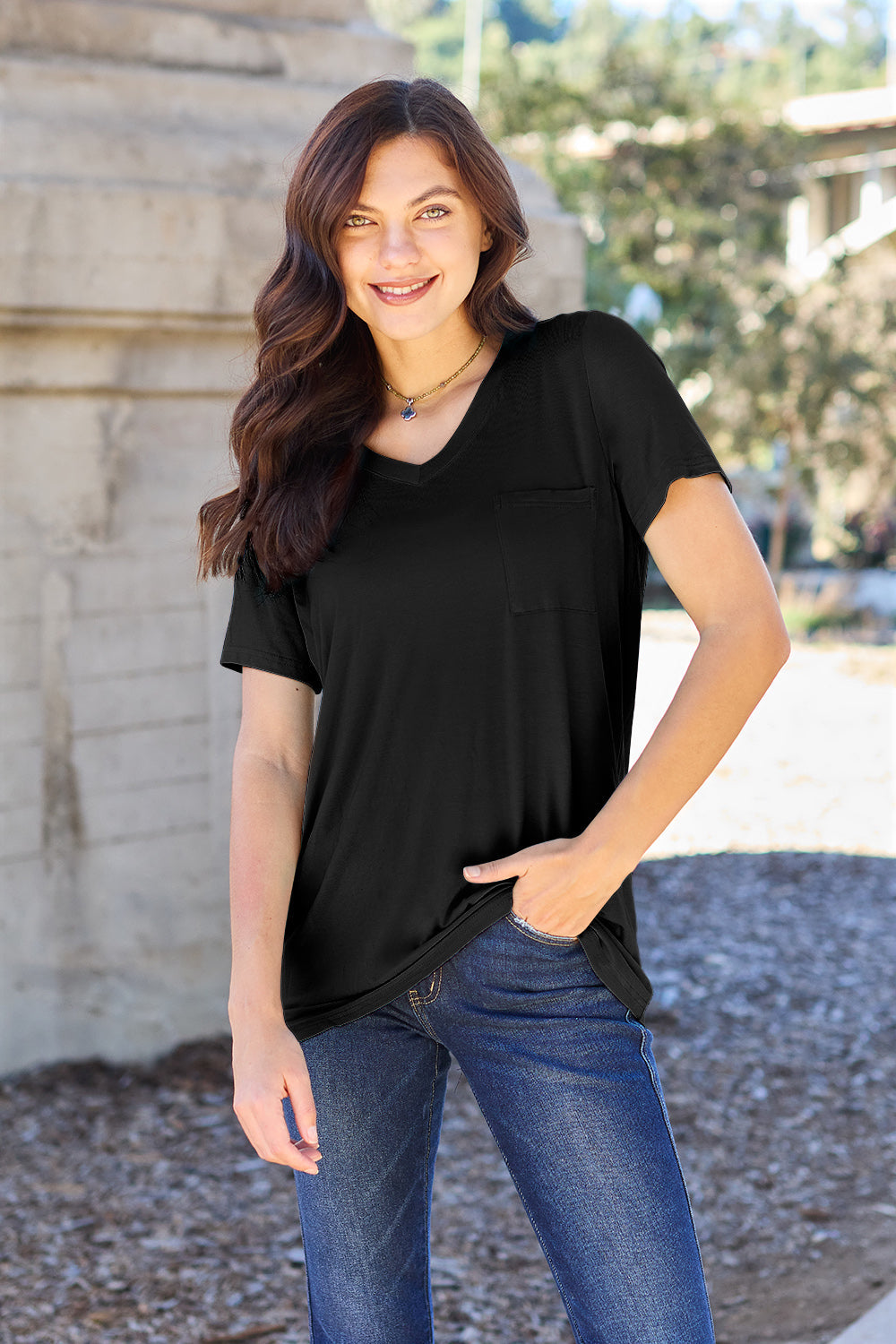 Basic Bae Bamboo Full Size  V-neck Short Sleeve T-shirt | Includes Plus Size