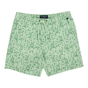 Psycho Bunny Damon All Over Print Men Swim Trunks Patina Green