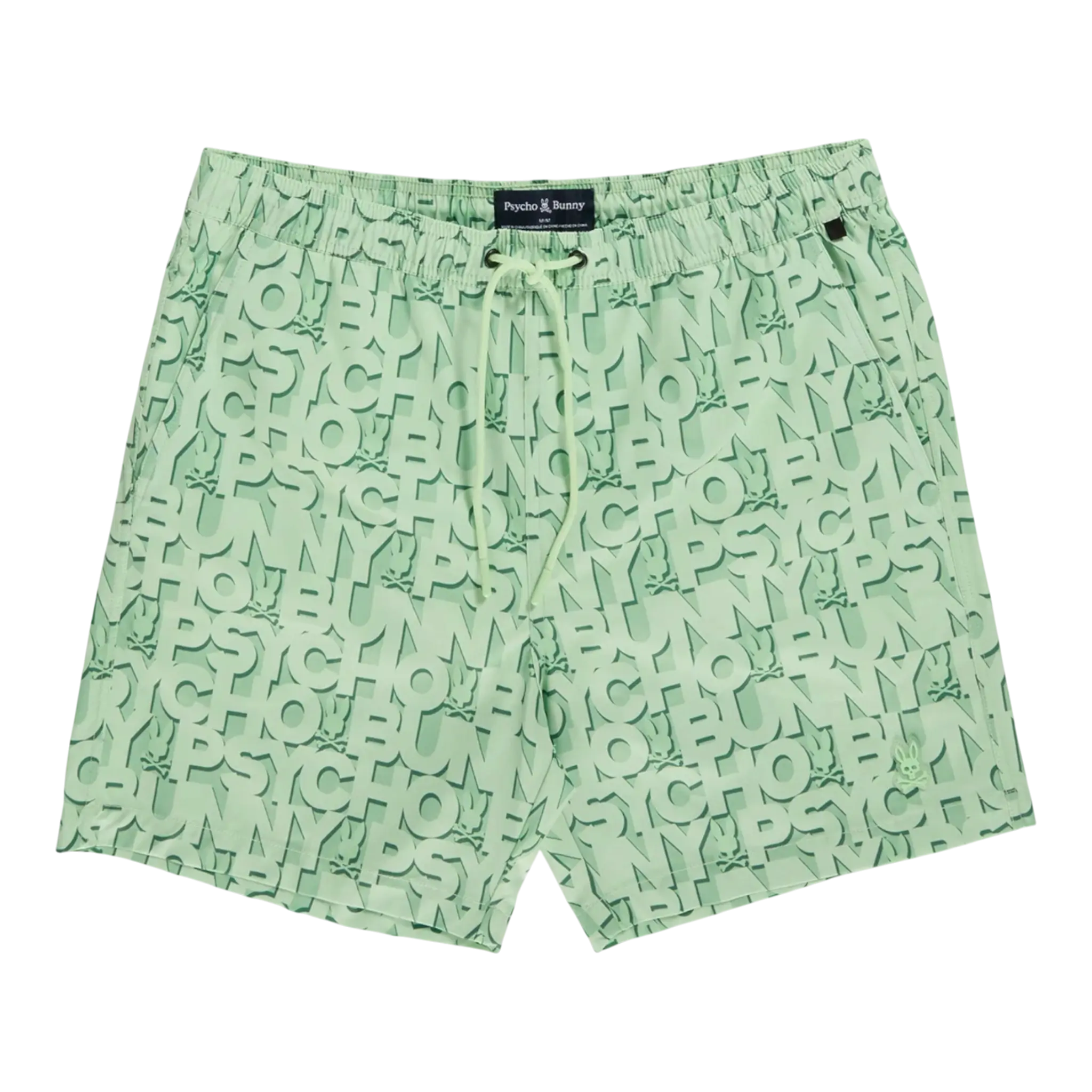 Psycho Bunny Damon All Over Print Men Swim Trunks Patina Green