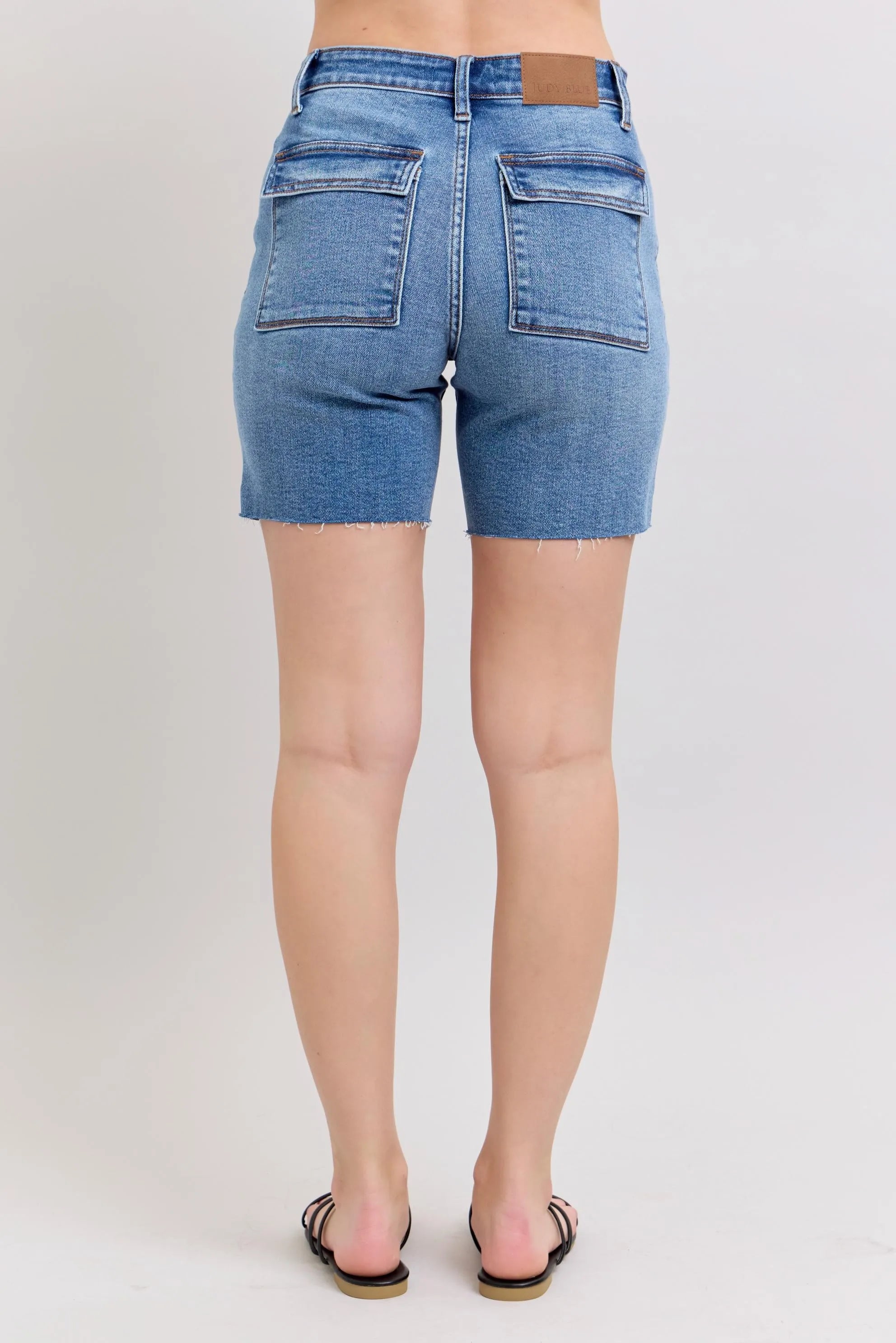 Judy Blue Full Size Mid Rise Bermudas Denim Shorts W/ Back Flap Pockets | Includes Plus Size