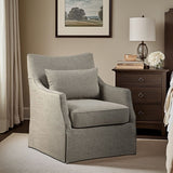 Upholstered Swivel Chair with Sloped Armrests and Back Pillow