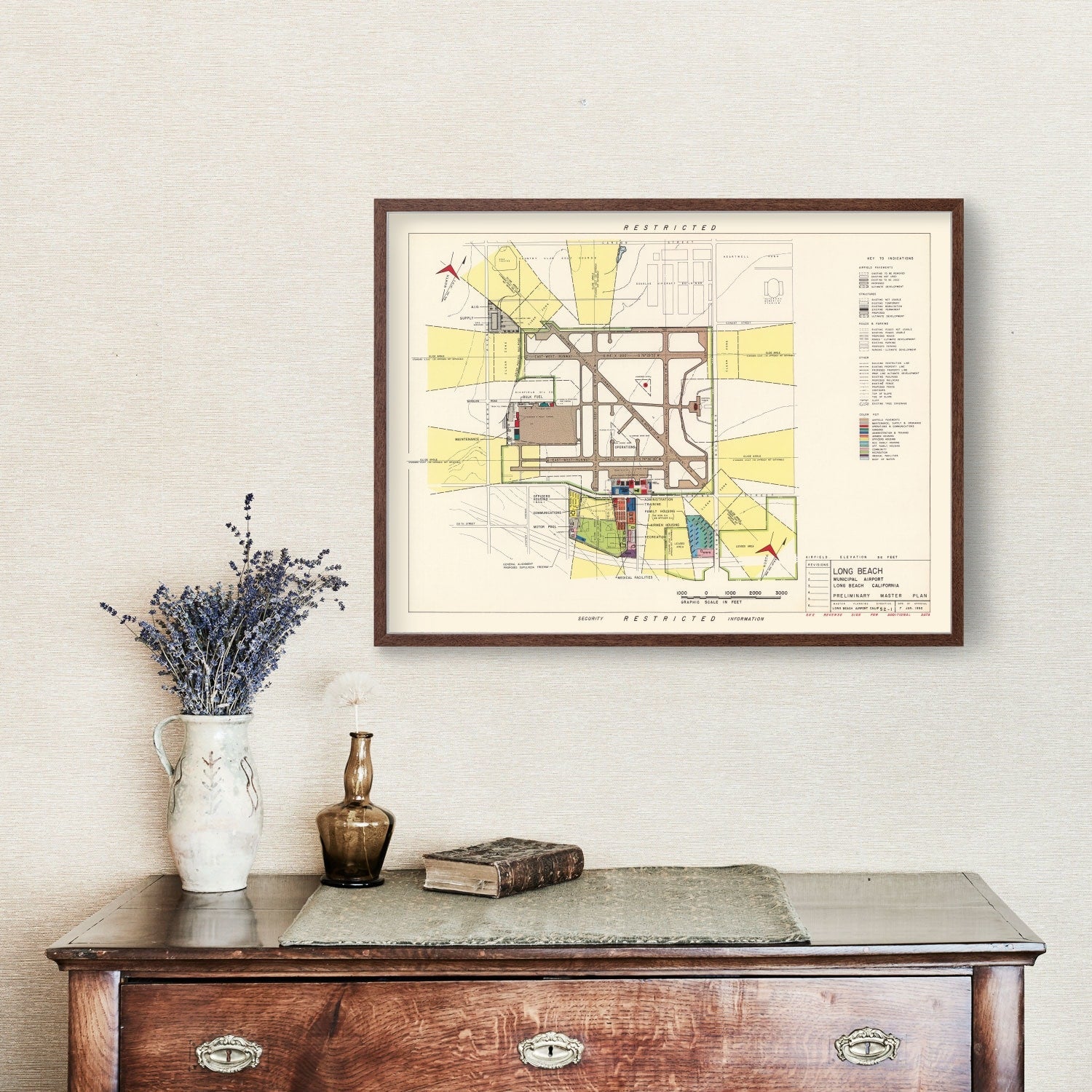 Vintage Map Of Long Beach Municipal Airport, 1952