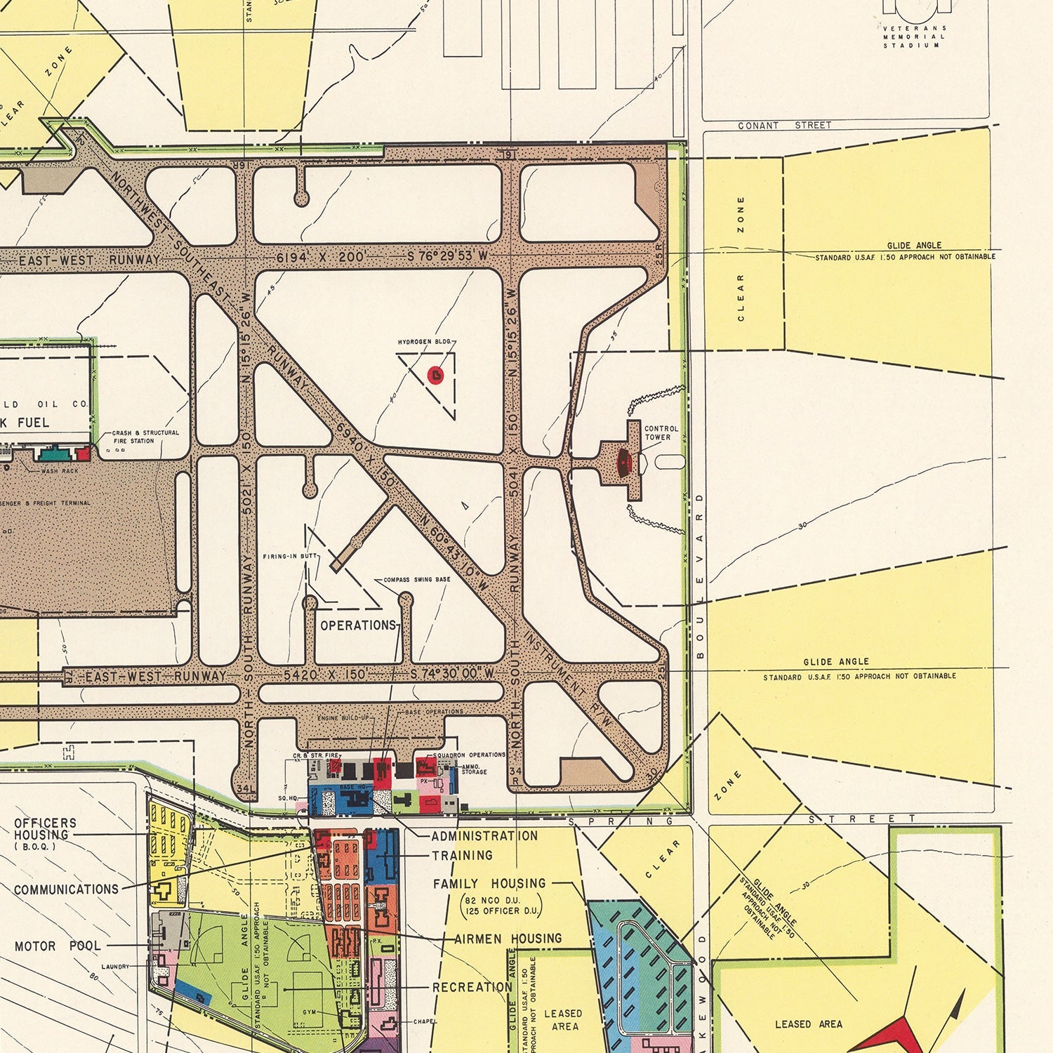 Vintage Map Of Long Beach Municipal Airport, 1952