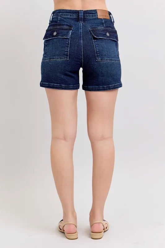 Judy Blue Full Size High Waist Back Flap Pocket Denim Shorts | Includes Plus Size