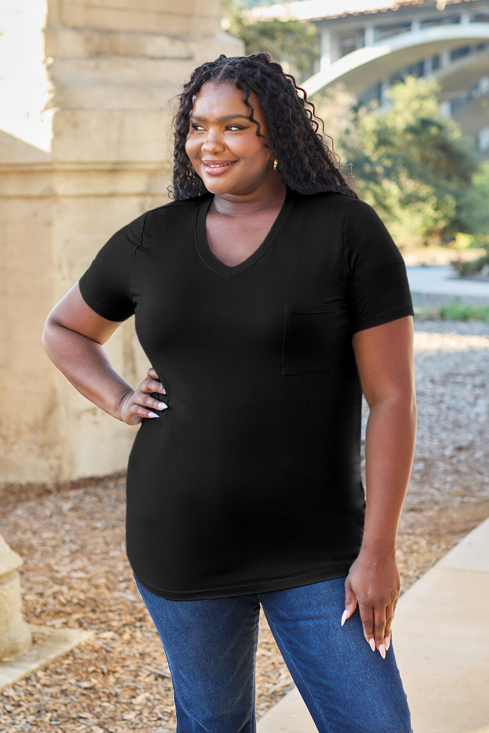 Basic Bae Bamboo Full Size  V-neck Short Sleeve T-shirt | Includes Plus Size