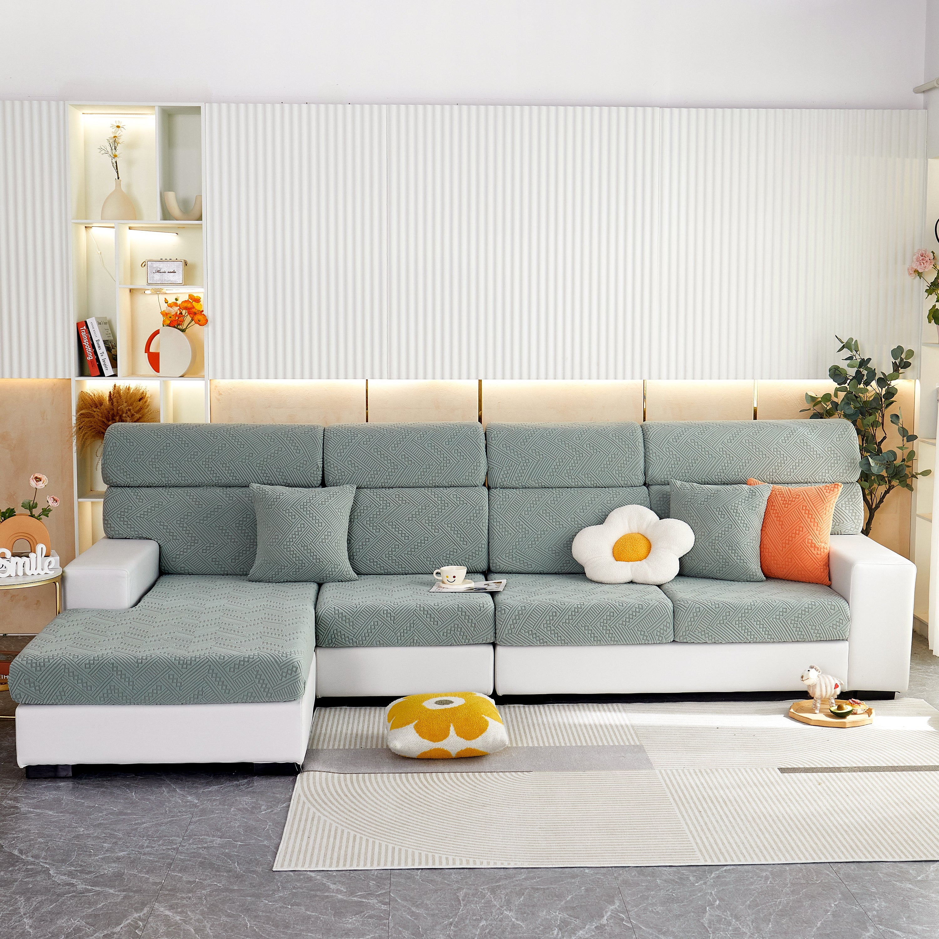 Stretch Jacquard Fleece Settee Cushion Covers, Stylish Non Slip Couch Cushion Covers For Sectional Sofas