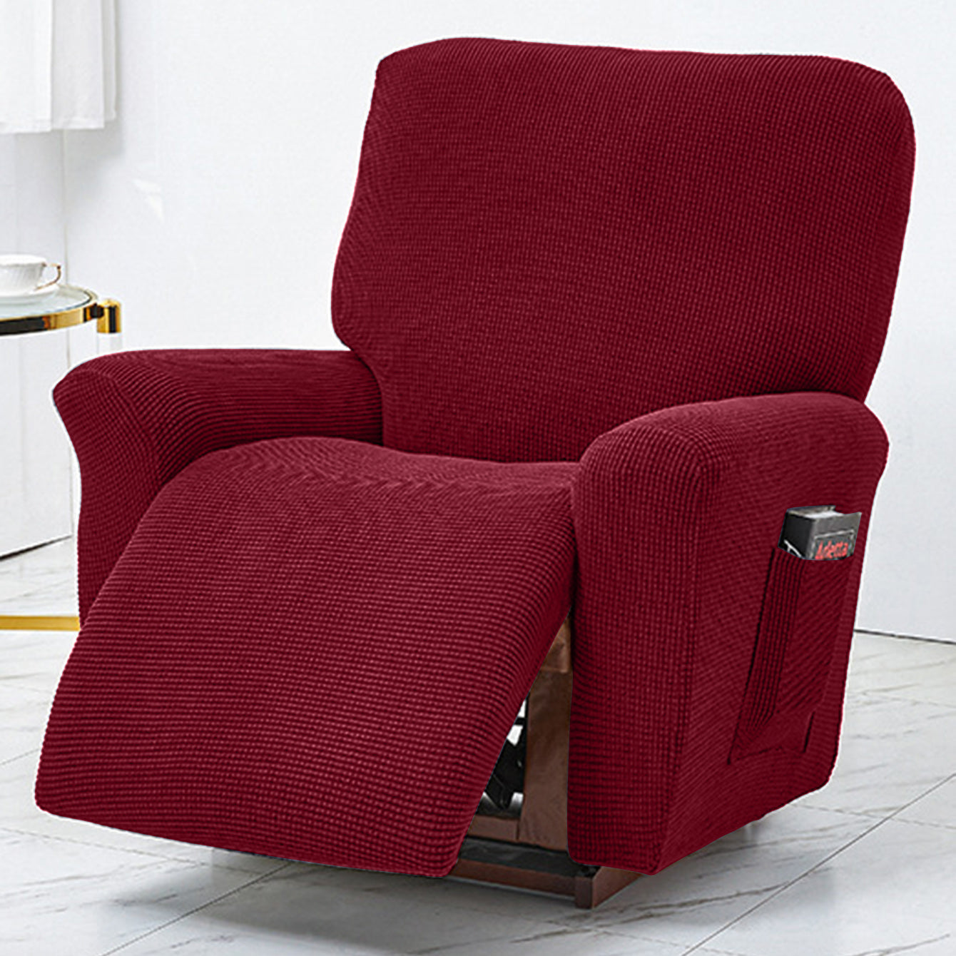 Polar Fleece Recliner Chair Cover, 4-piece Soft Plush Slipcover With Pocket For Reclining Chairs
