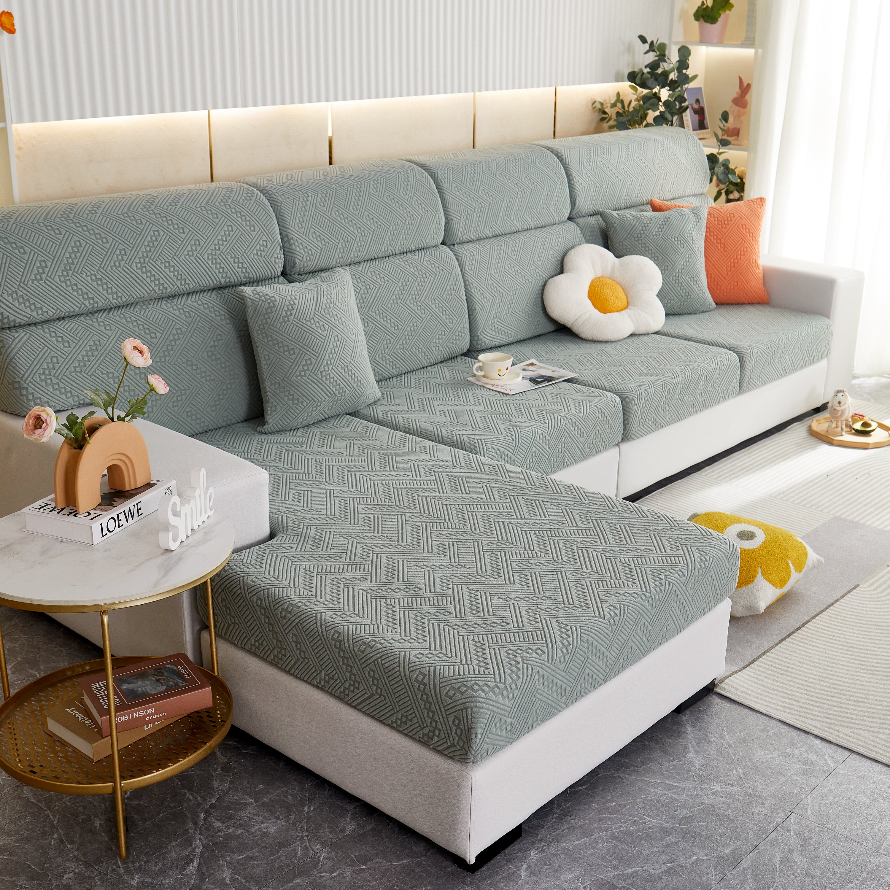 Stretch Jacquard Fleece Settee Cushion Covers, Stylish Non Slip Couch Cushion Covers For Sectional Sofas