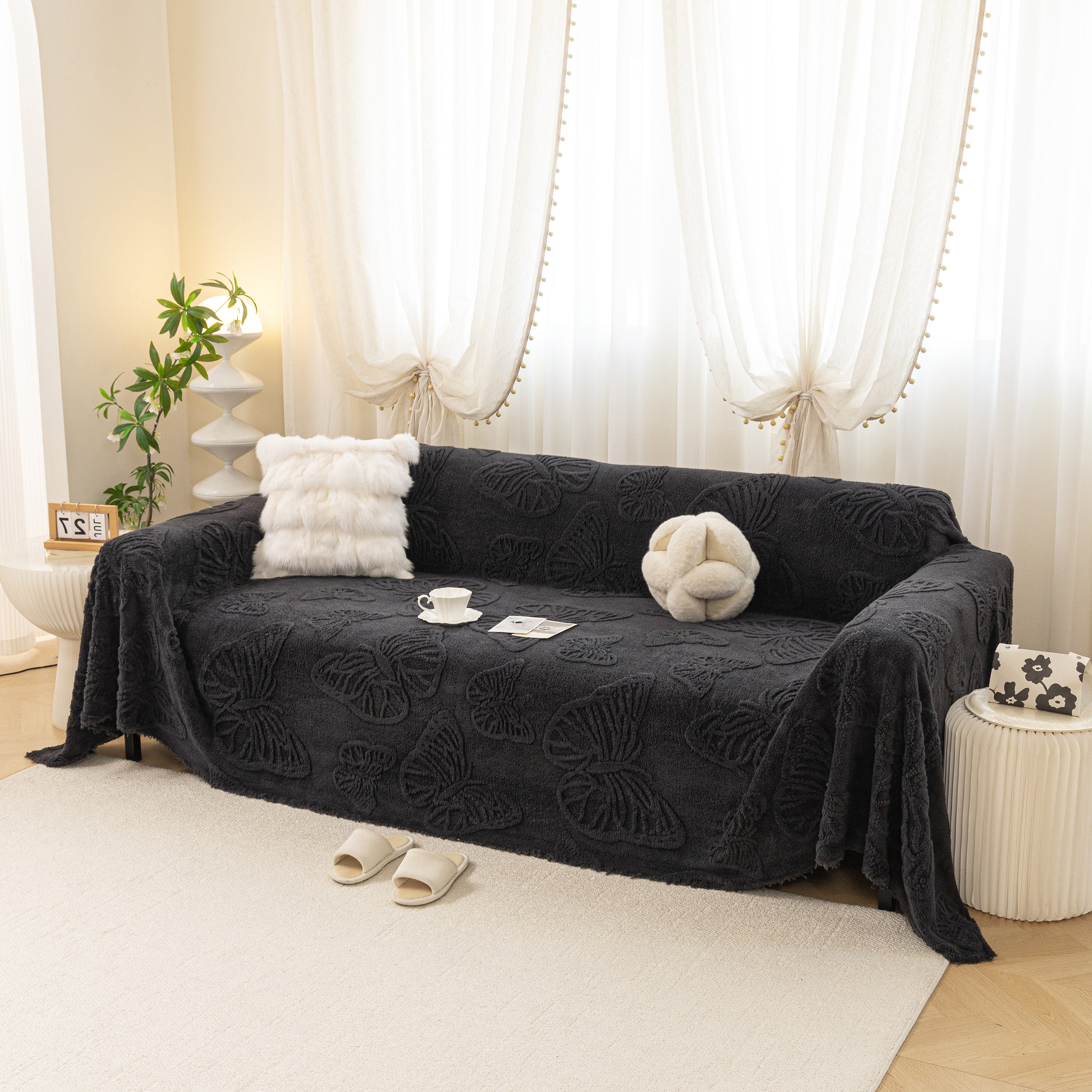 Luxury 3d Butterfly Jacquard Sofa Throw Blanket, Ultra-soft Plush Fleece Couch Cover