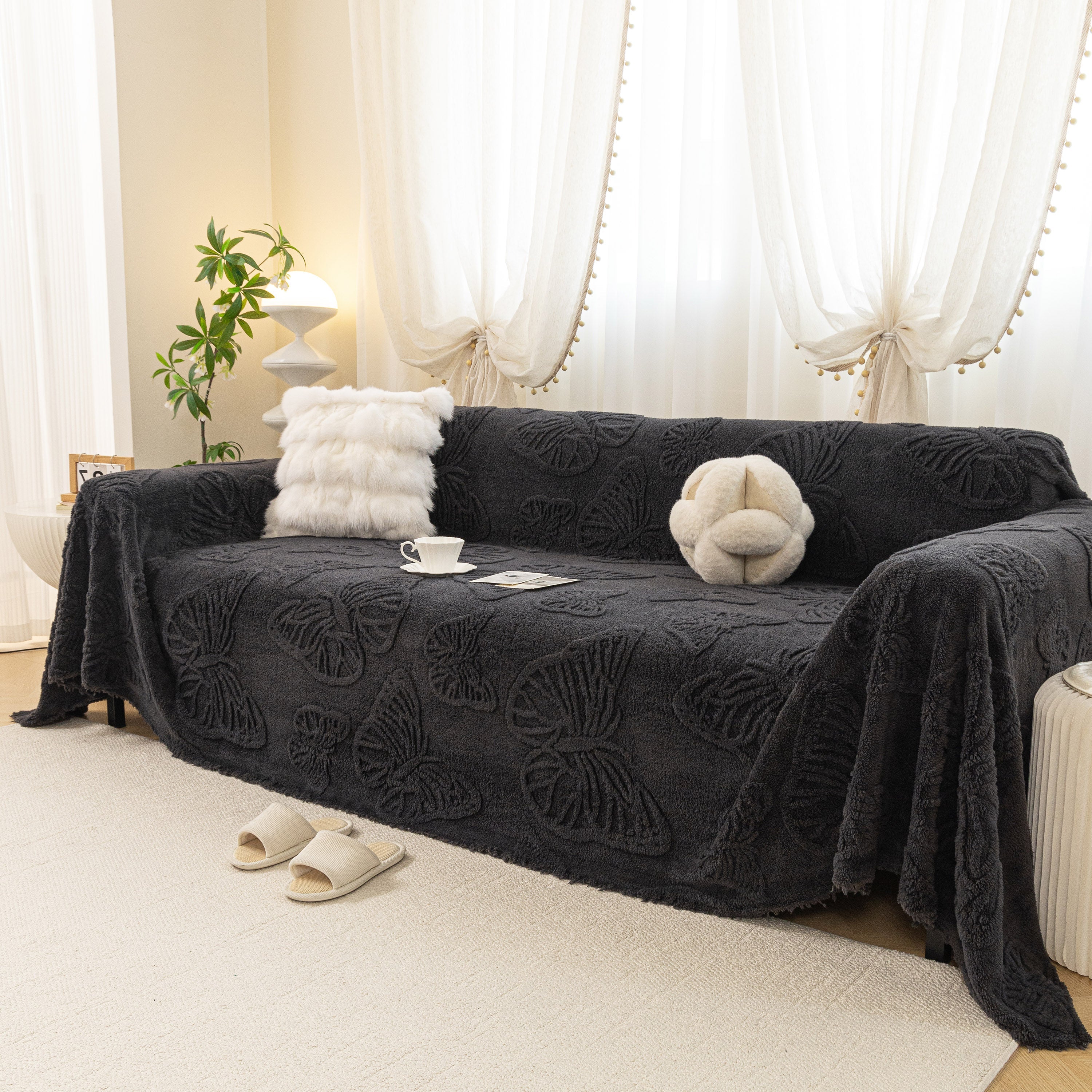 Luxury 3d Butterfly Jacquard Sofa Throw Blanket, Ultra-soft Plush Fleece Couch Cover