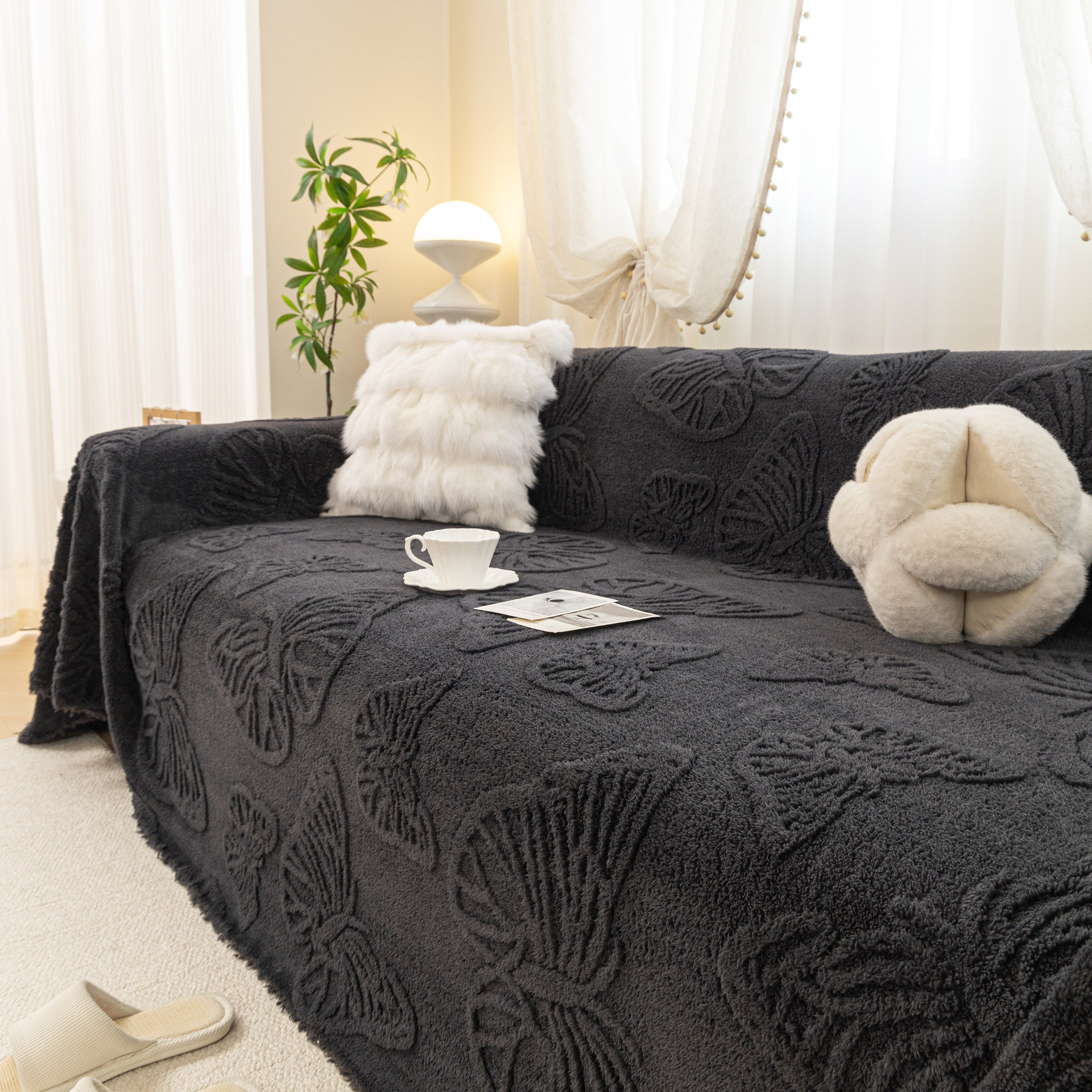 Luxury 3d Butterfly Jacquard Sofa Throw Blanket, Ultra-soft Plush Fleece Couch Cover