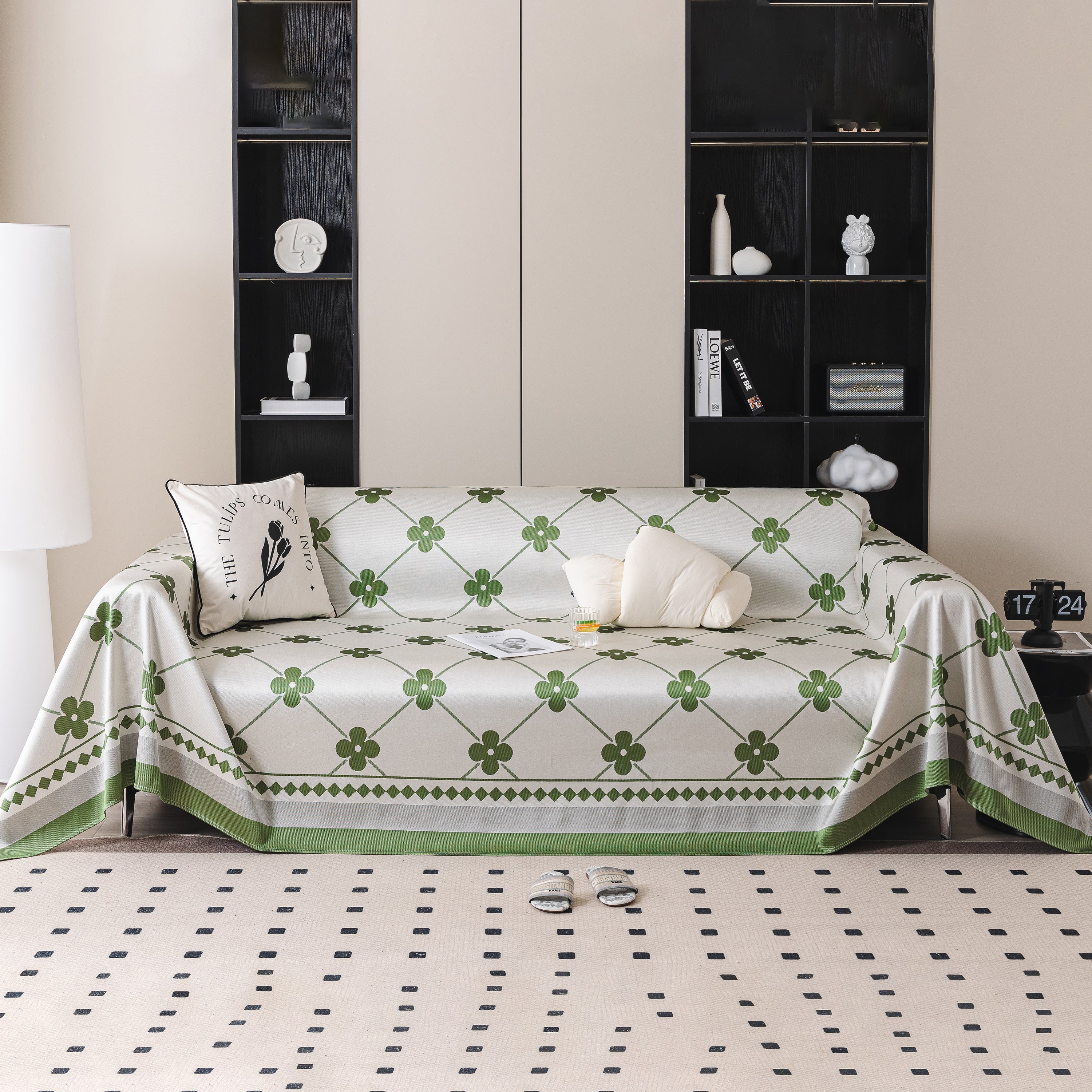 Cooling Four-leaf Clover Hope Faith Love Luck Summer Comfy Ice Silk Furniture Throw Covers For Sofas