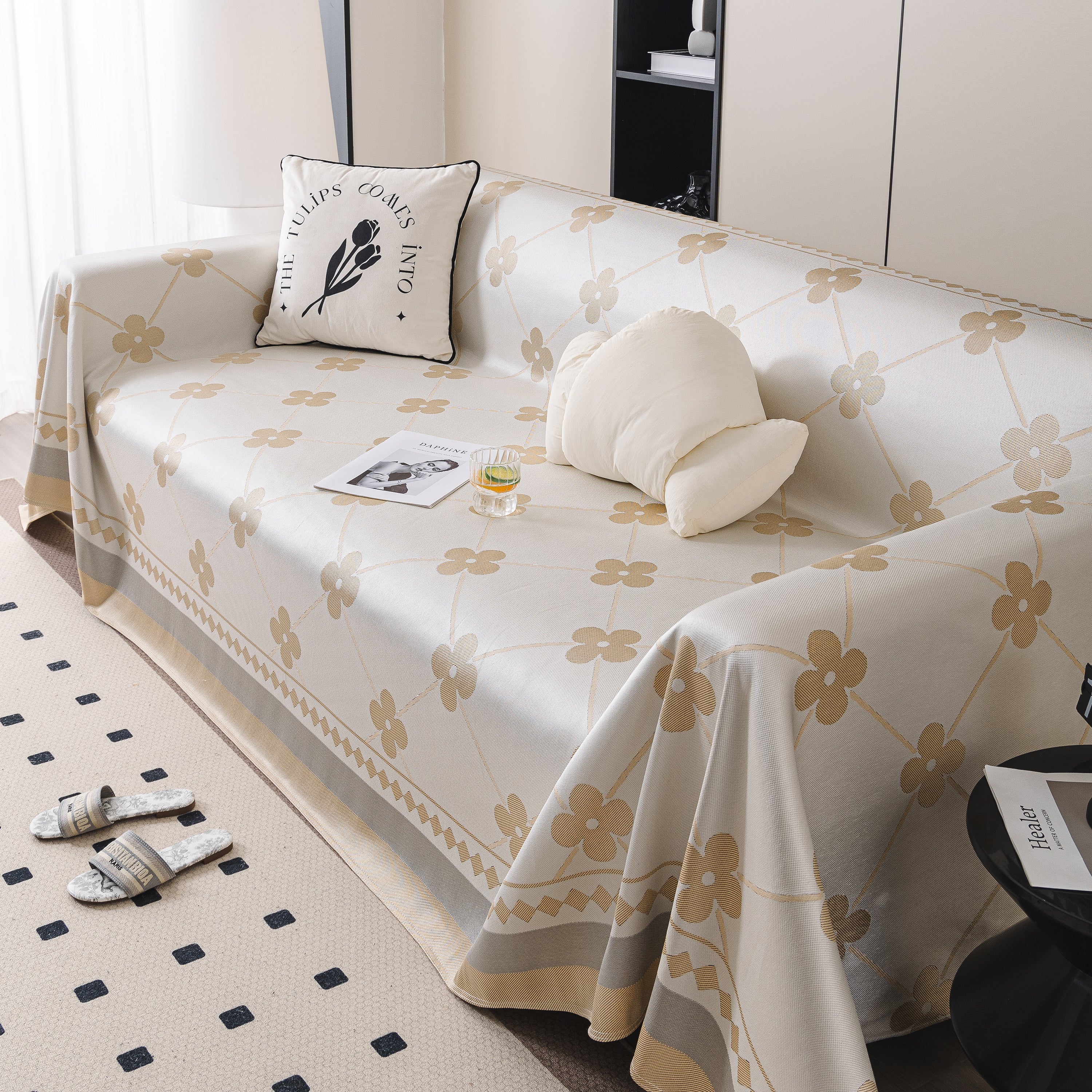 Cooling Four-leaf Clover Hope Faith Love Luck Summer Comfy Ice Silk Furniture Throw Covers For Sofas