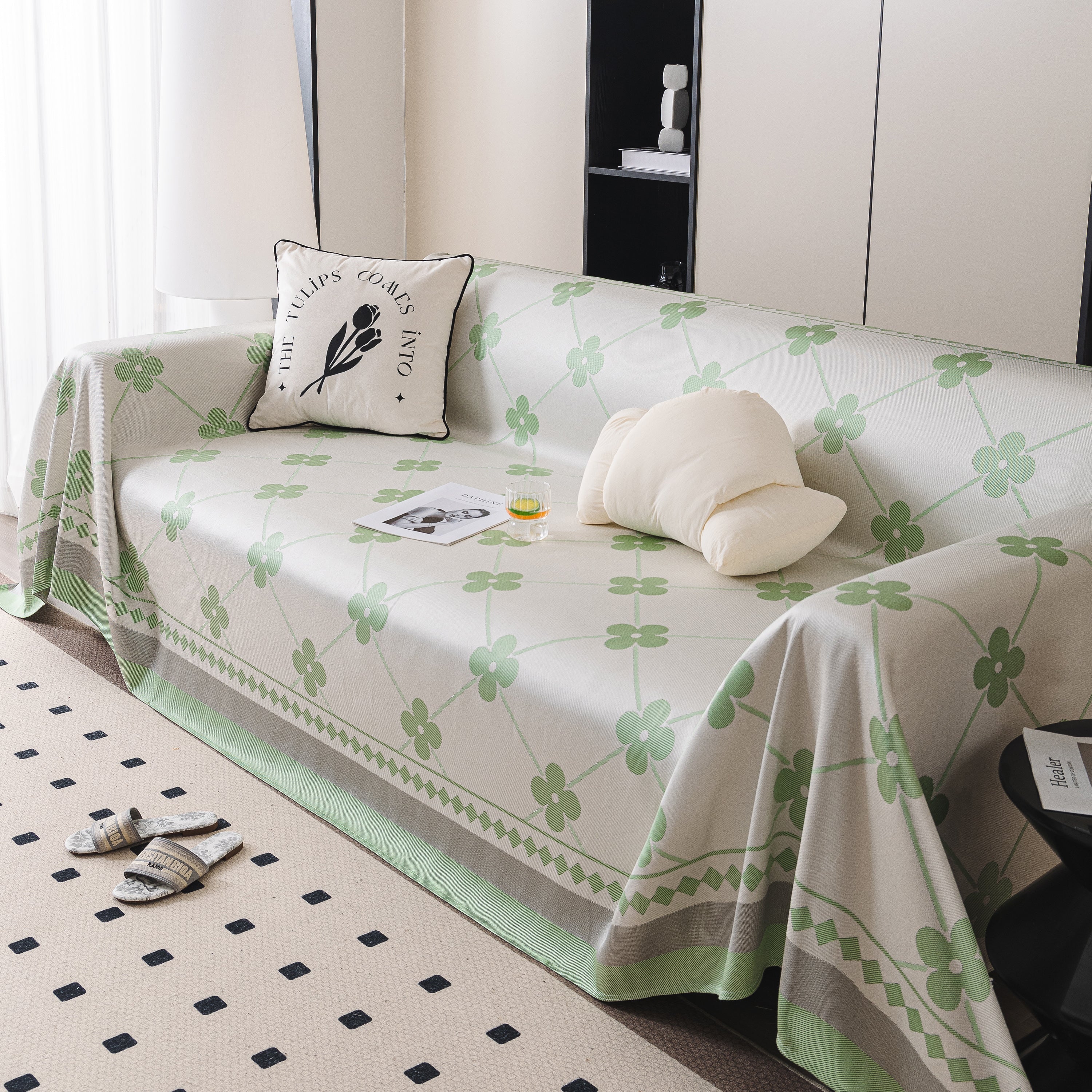 Cooling Four-leaf Clover Hope Faith Love Luck Summer Comfy Ice Silk Furniture Throw Covers For Sofas