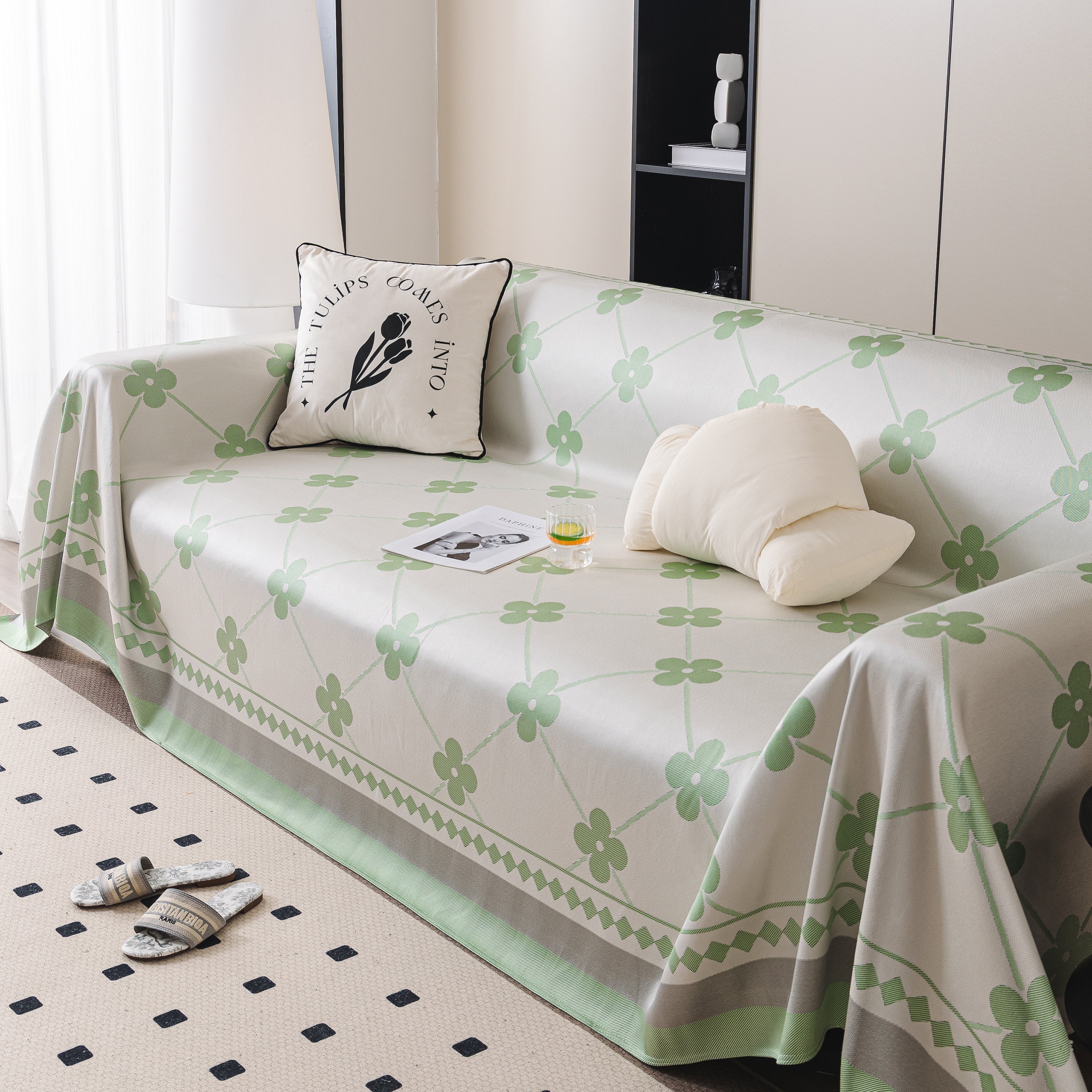 Cooling Four-leaf Clover Hope Faith Love Luck Summer Comfy Ice Silk Furniture Throw Covers For Sofas