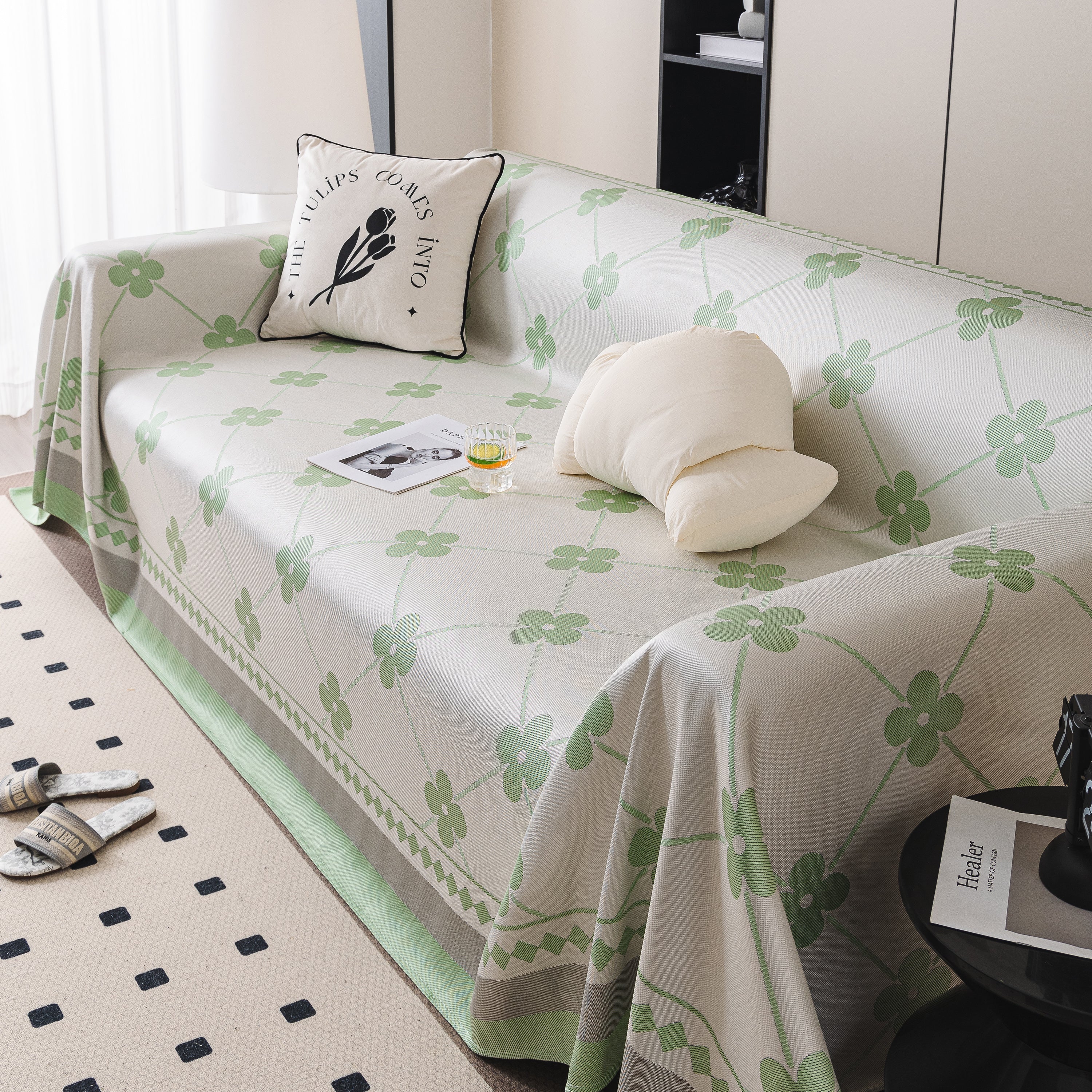 Cooling Four-leaf Clover Hope Faith Love Luck Summer Comfy Ice Silk Furniture Throw Covers For Sofas