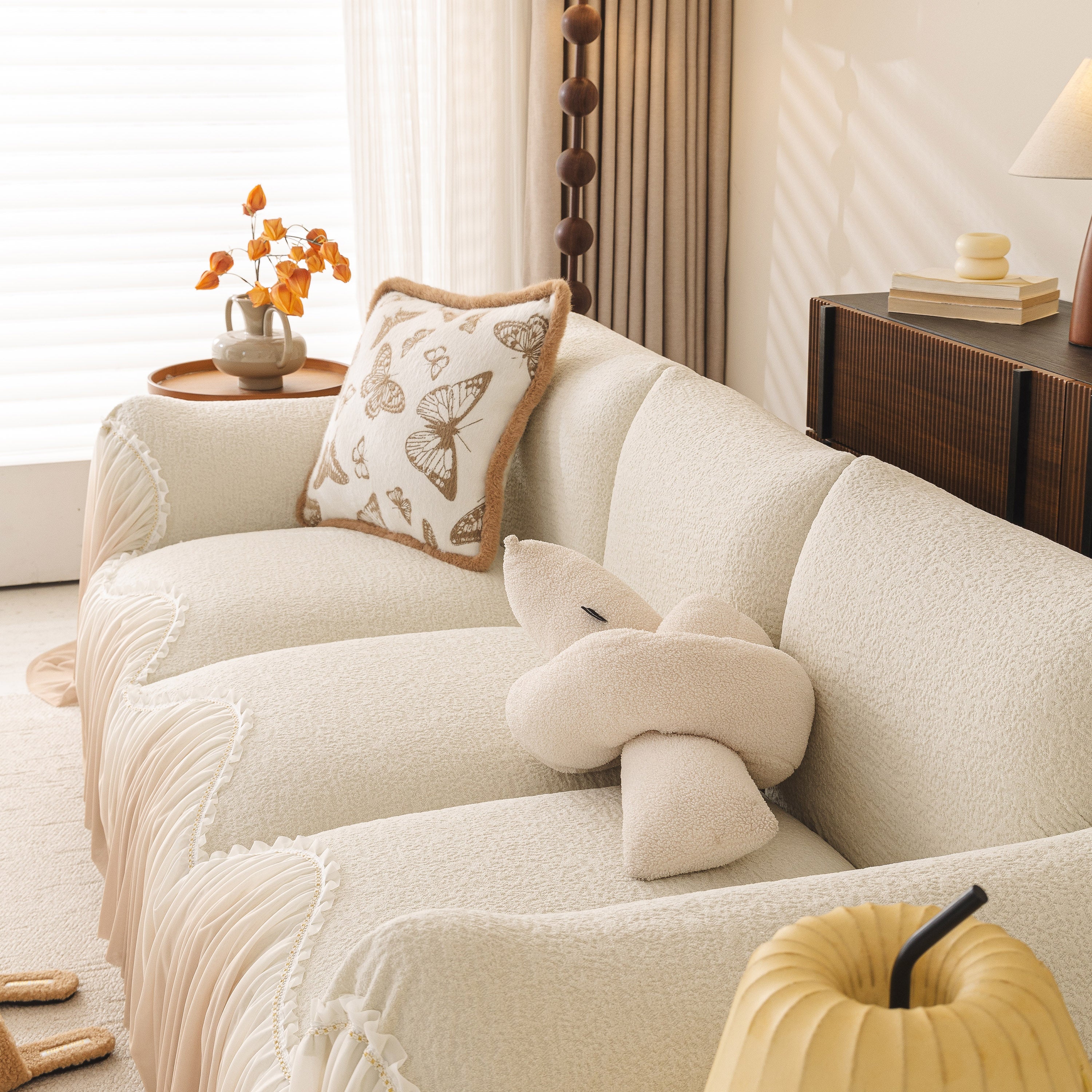 Luxury Sofa Throw Cover With Elegant Ruffled Skirt, Soft Decorative Couch Protector