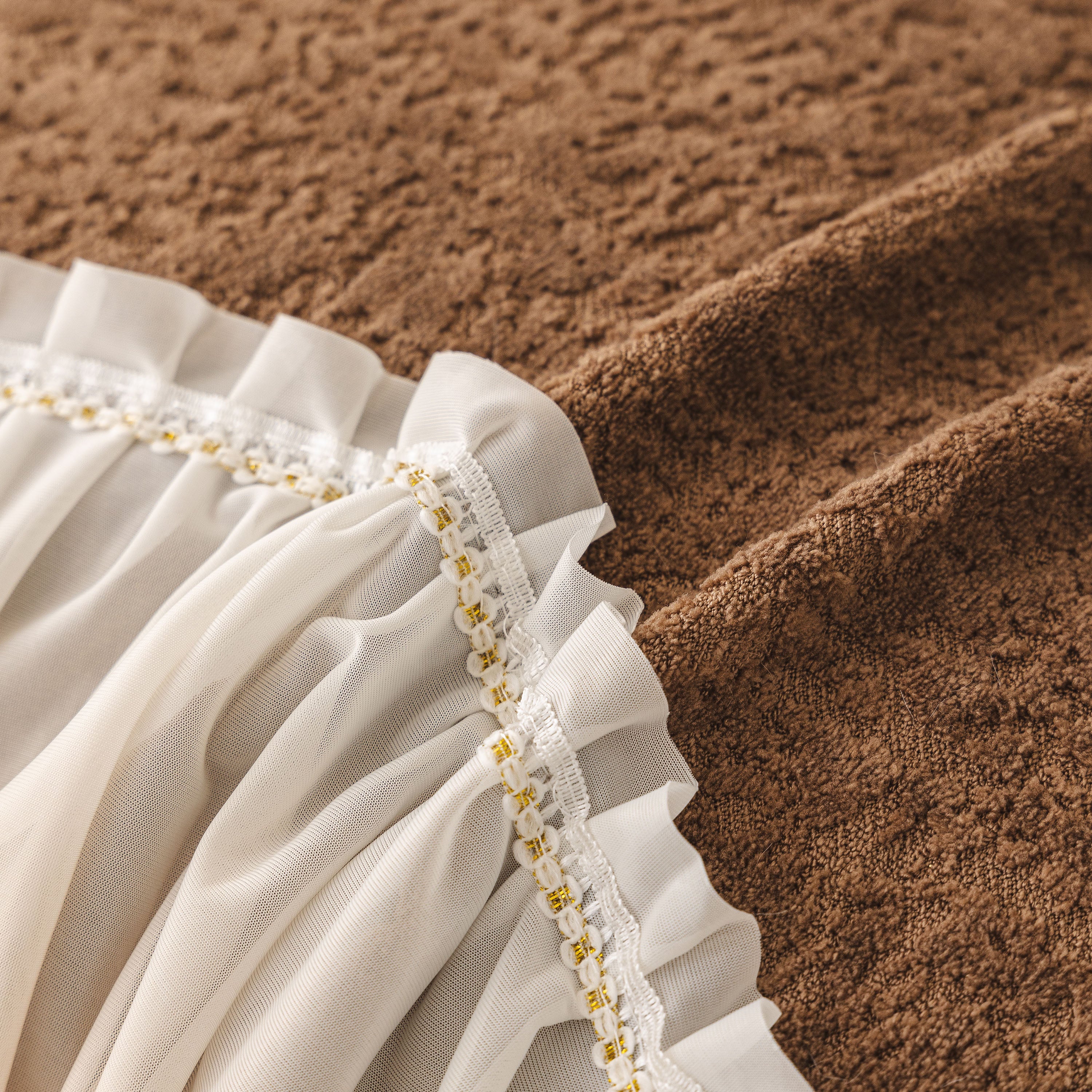 Luxury Sofa Throw Cover With Elegant Ruffled Skirt, Soft Decorative Couch Protector