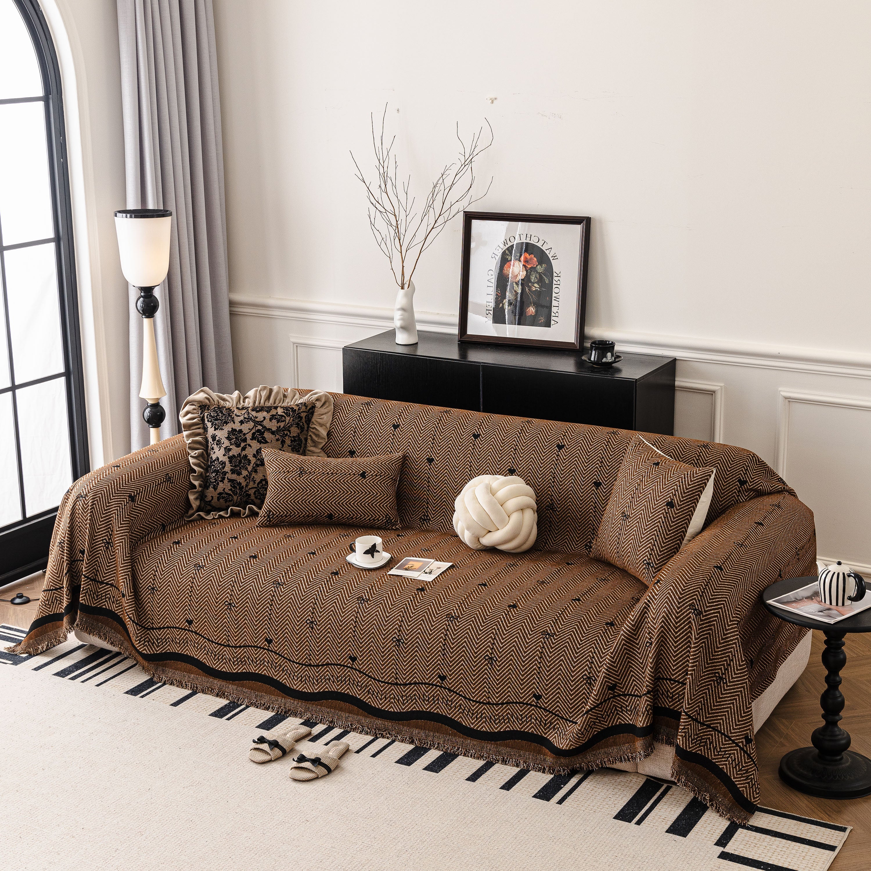 Chenille Couch Throw Cover Decorative Herringbone Sofa Blanket Protector For Couch
