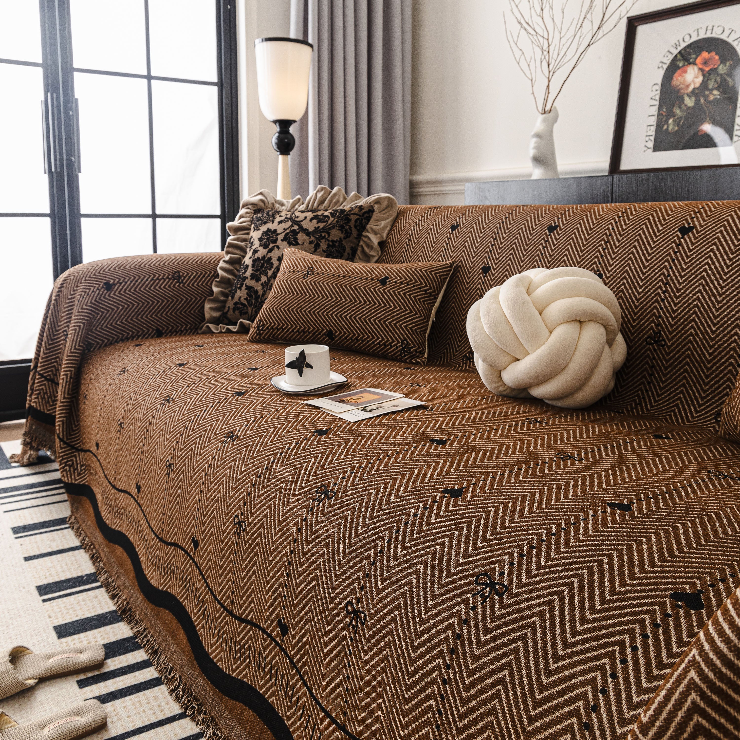 Chenille Couch Throw Cover Decorative Herringbone Sofa Blanket Protector For Couch