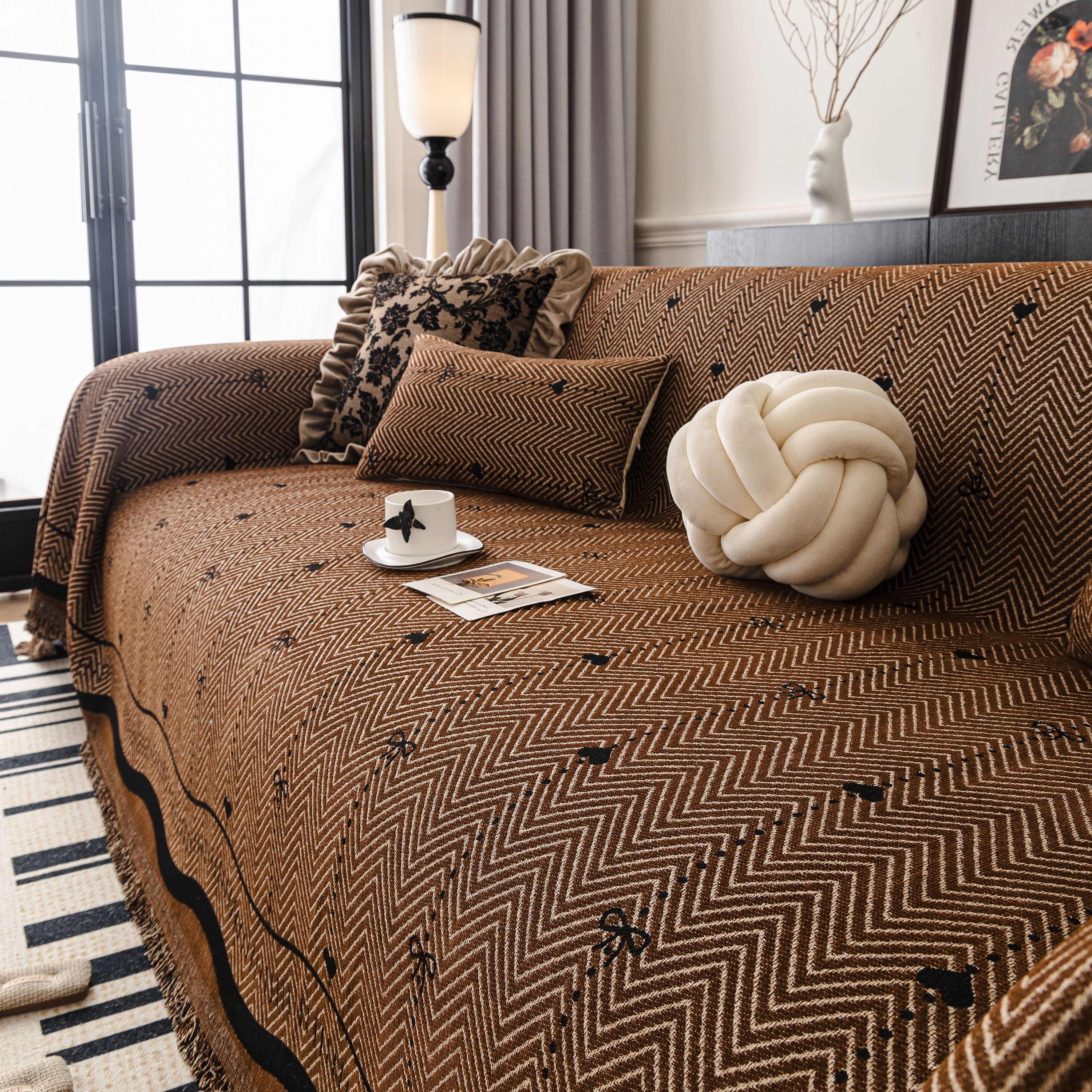 Chenille Couch Throw Cover Decorative Herringbone Sofa Blanket Protector For Couch