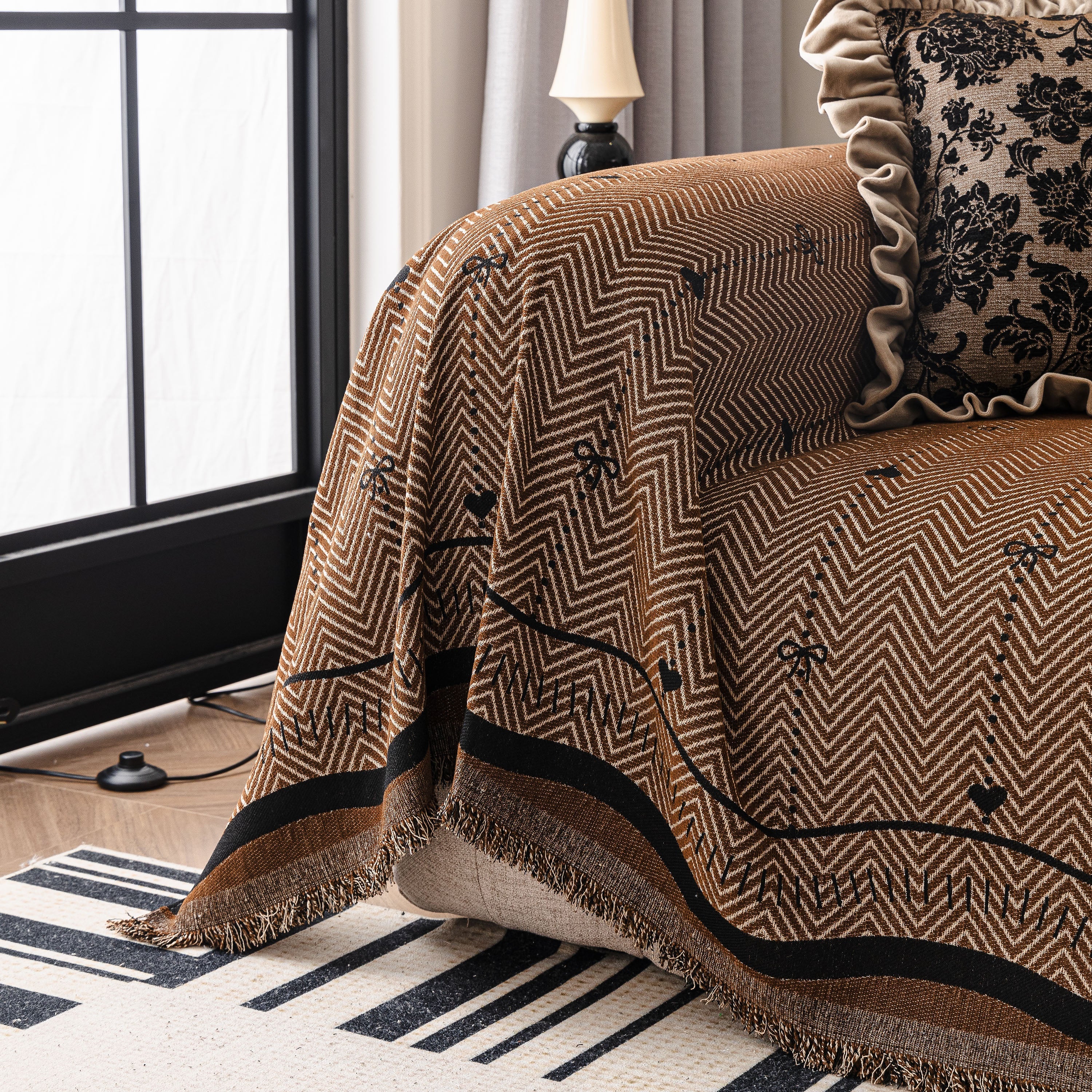 Chenille Couch Throw Cover Decorative Herringbone Sofa Blanket Protector For Couch