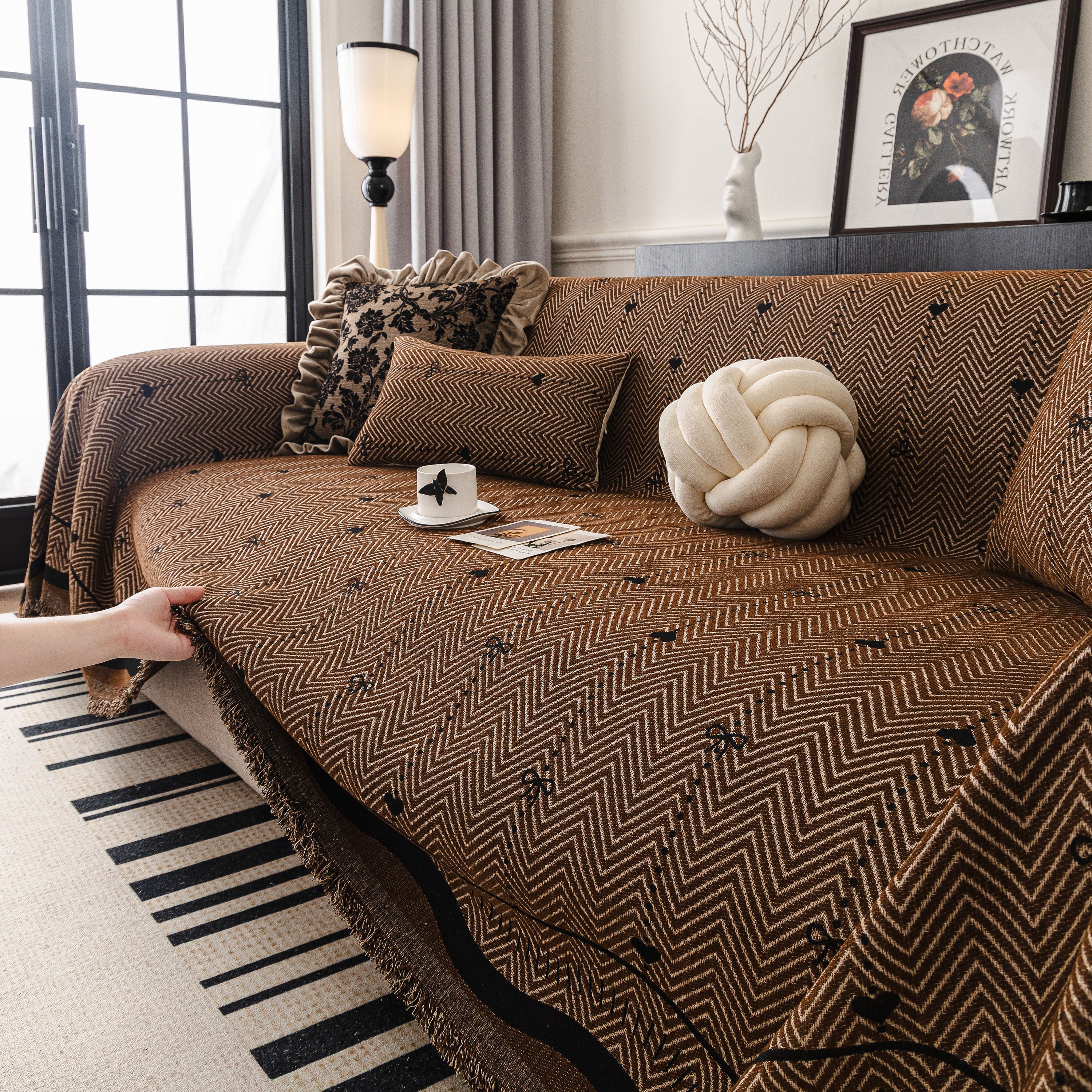 Chenille Couch Throw Cover Decorative Herringbone Sofa Blanket Protector For Couch