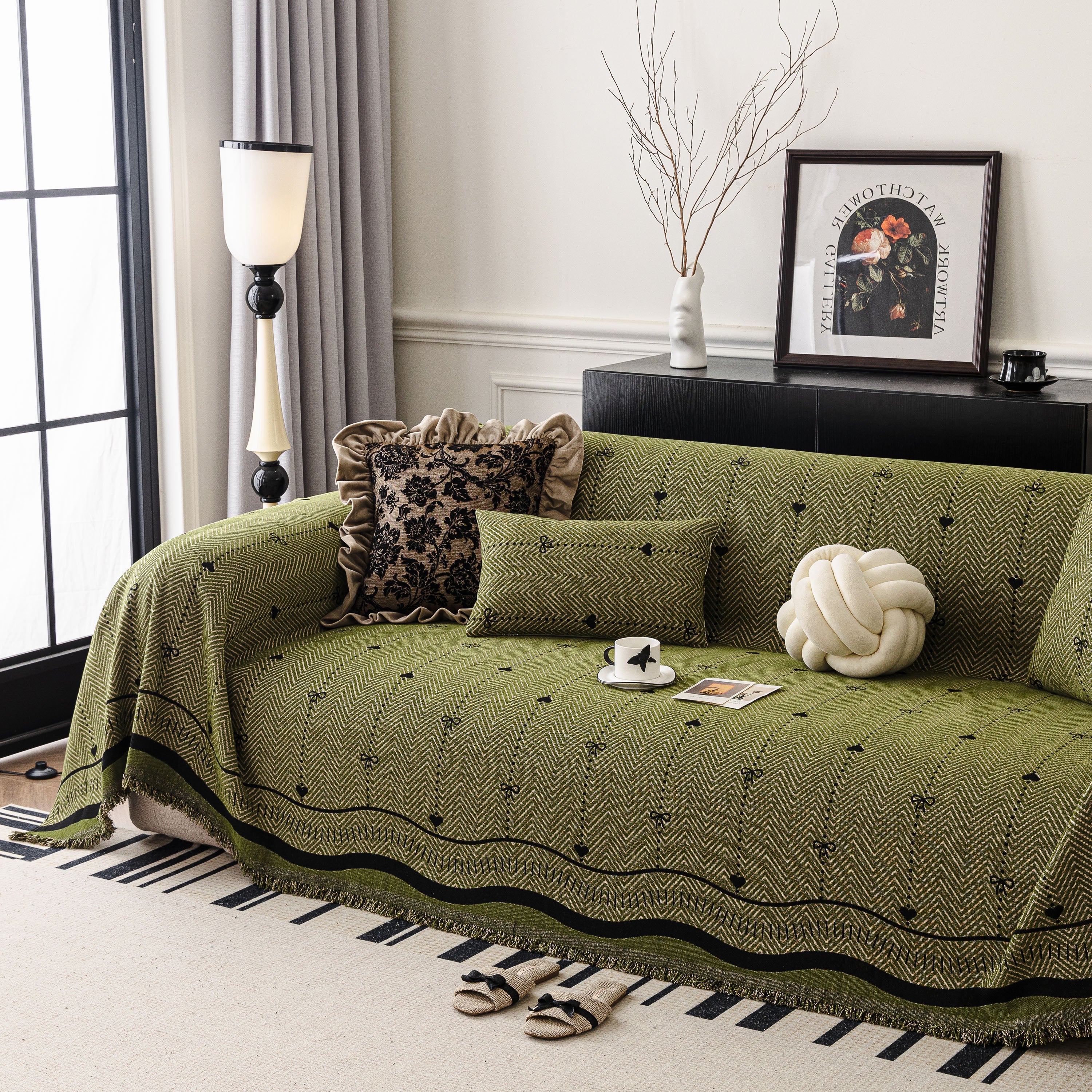 Chenille Couch Throw Cover Decorative Herringbone Sofa Blanket Protector For Couch
