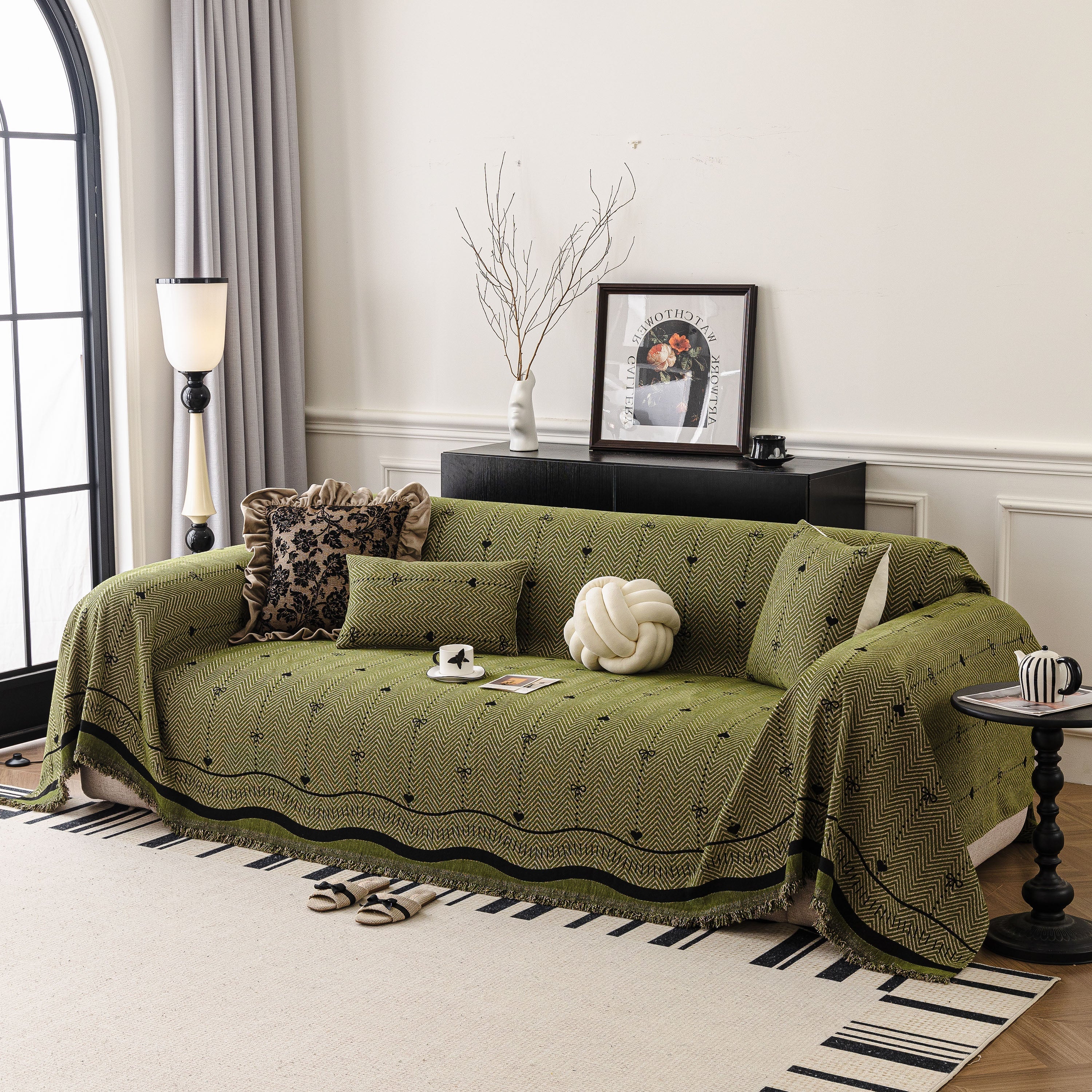 Chenille Couch Throw Cover Decorative Herringbone Sofa Blanket Protector For Couch