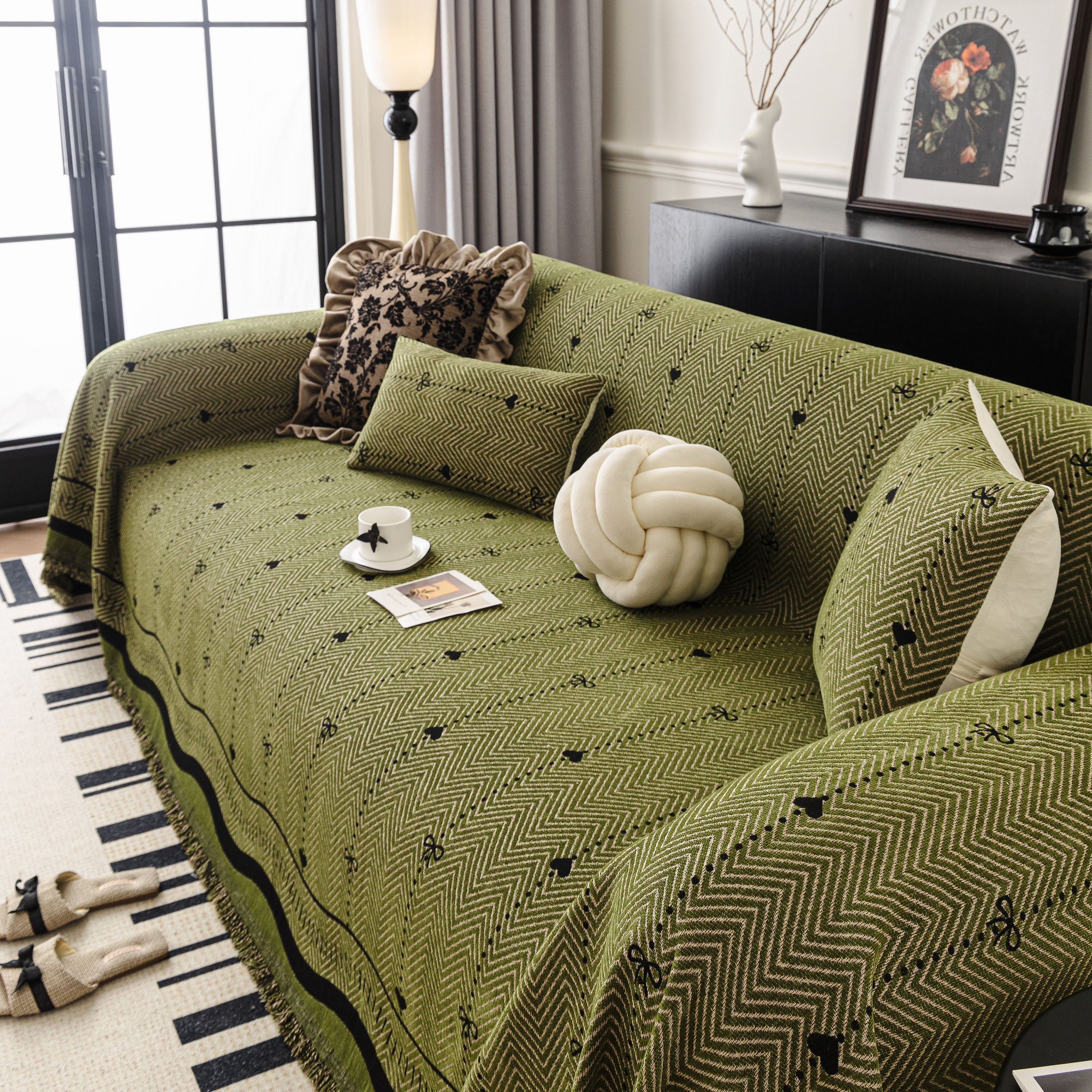 Chenille Couch Throw Cover Decorative Herringbone Sofa Blanket Protector For Couch