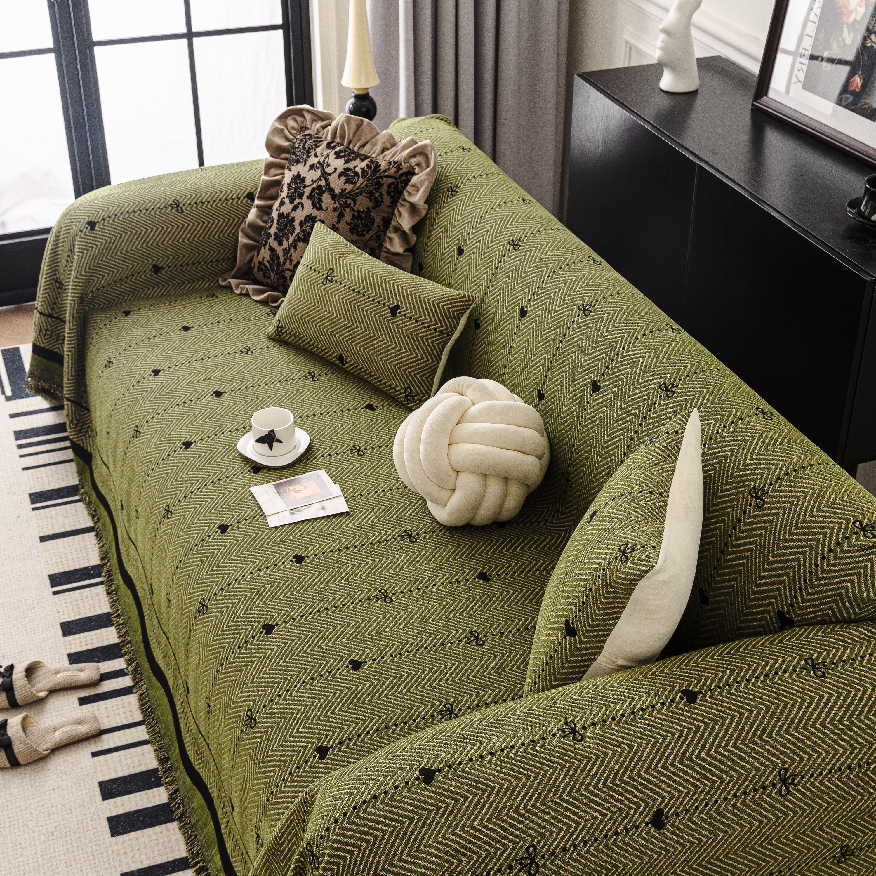 Chenille Couch Throw Cover Decorative Herringbone Sofa Blanket Protector For Couch