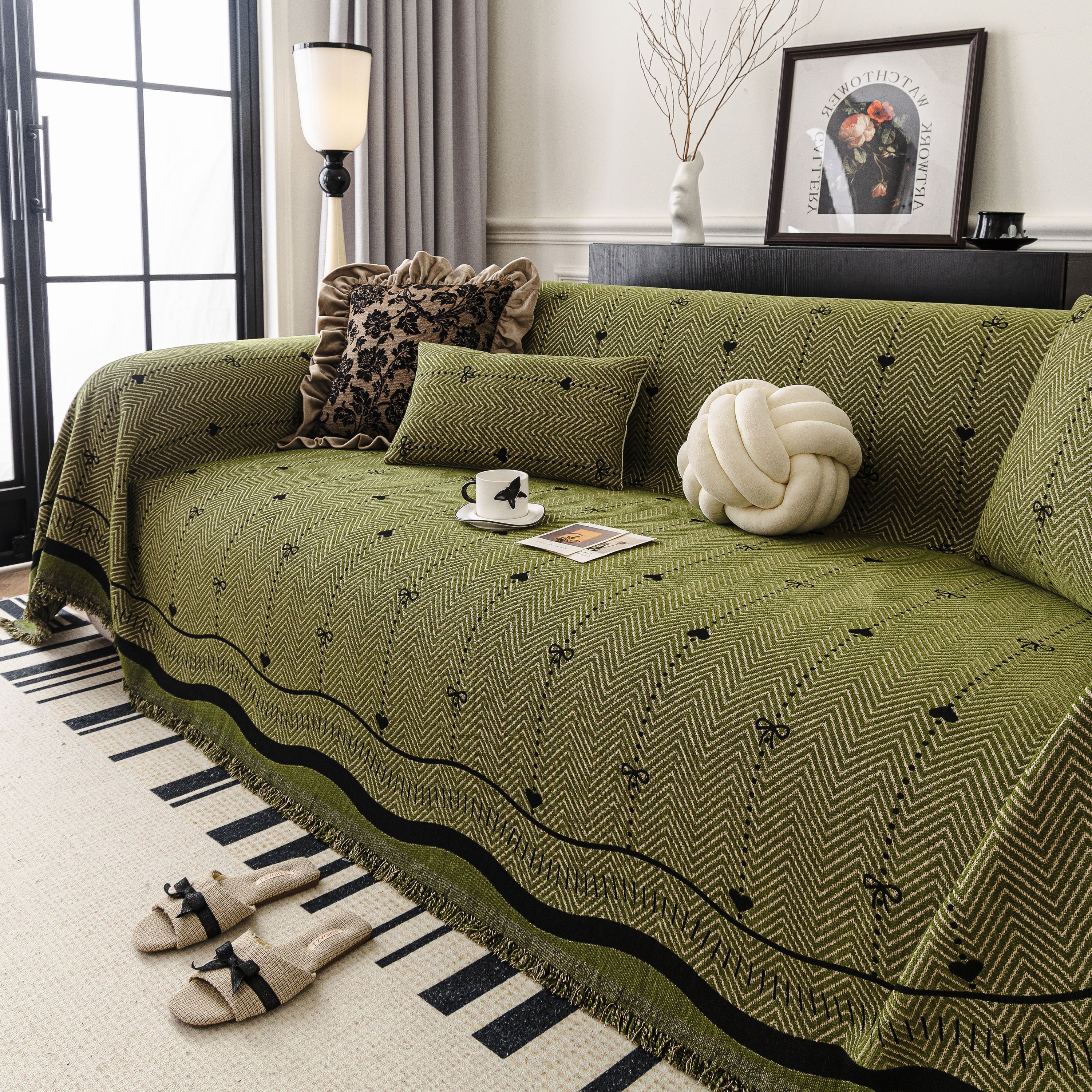 Chenille Couch Throw Cover Decorative Herringbone Sofa Blanket Protector For Couch