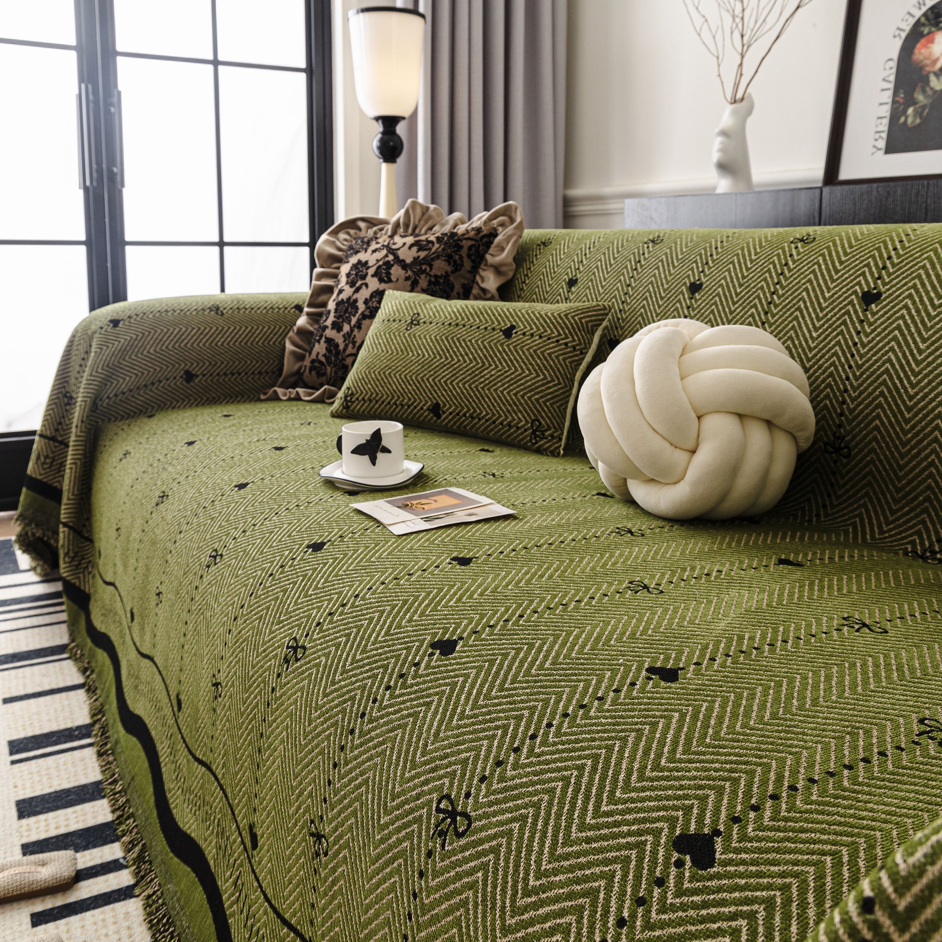 Chenille Couch Throw Cover Decorative Herringbone Sofa Blanket Protector For Couch