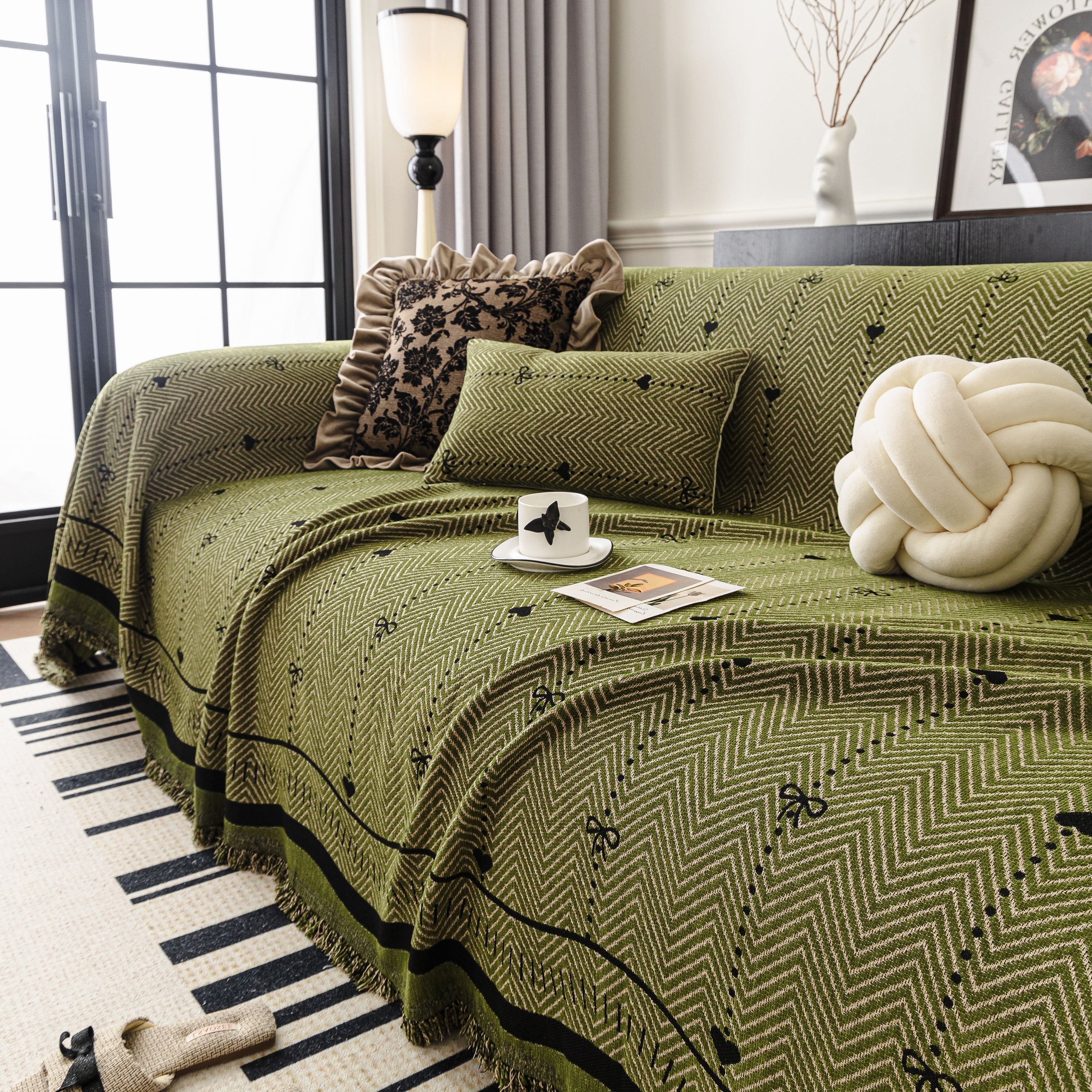 Chenille Couch Throw Cover Decorative Herringbone Sofa Blanket Protector For Couch