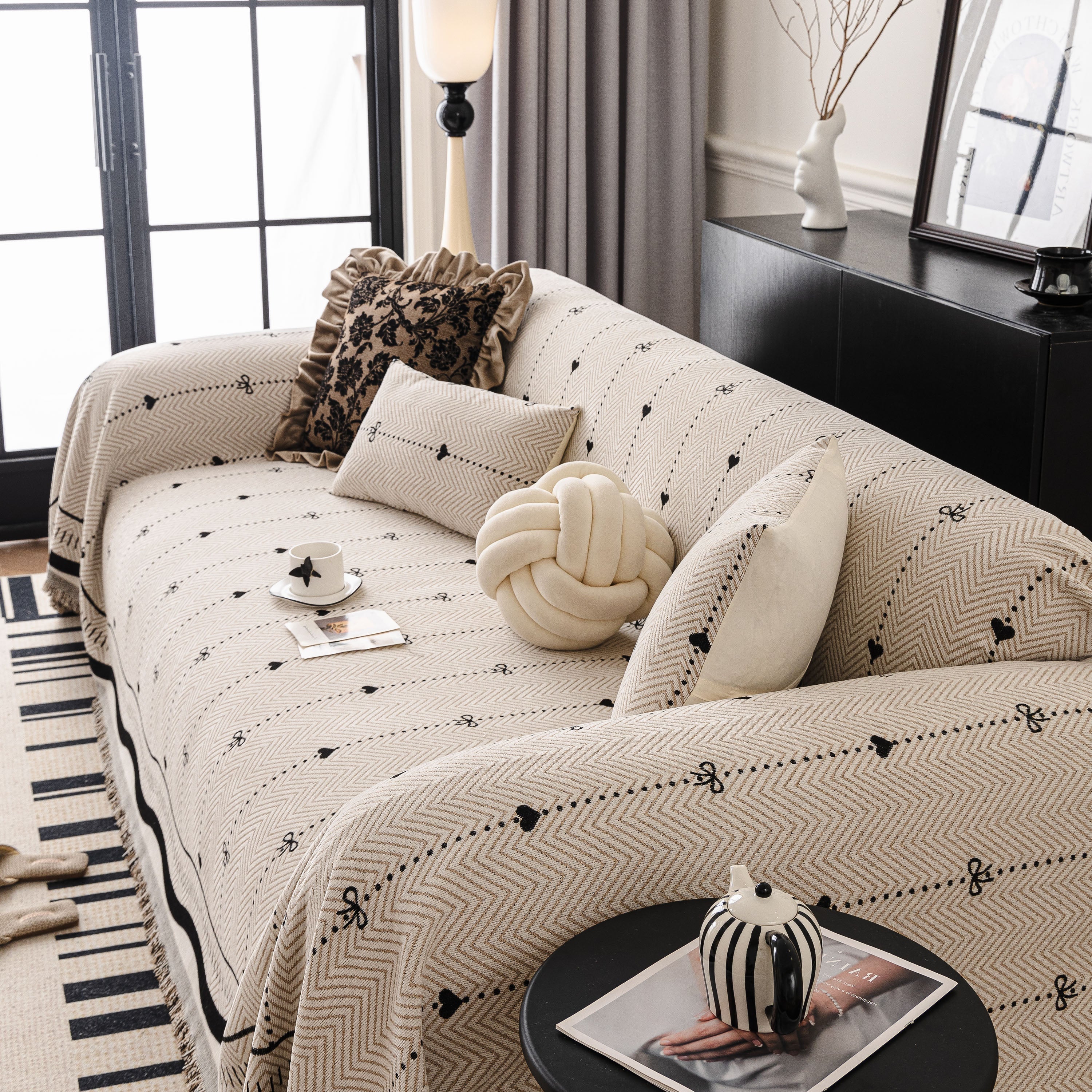 Chenille Couch Throw Cover Decorative Herringbone Sofa Blanket Protector For Couch