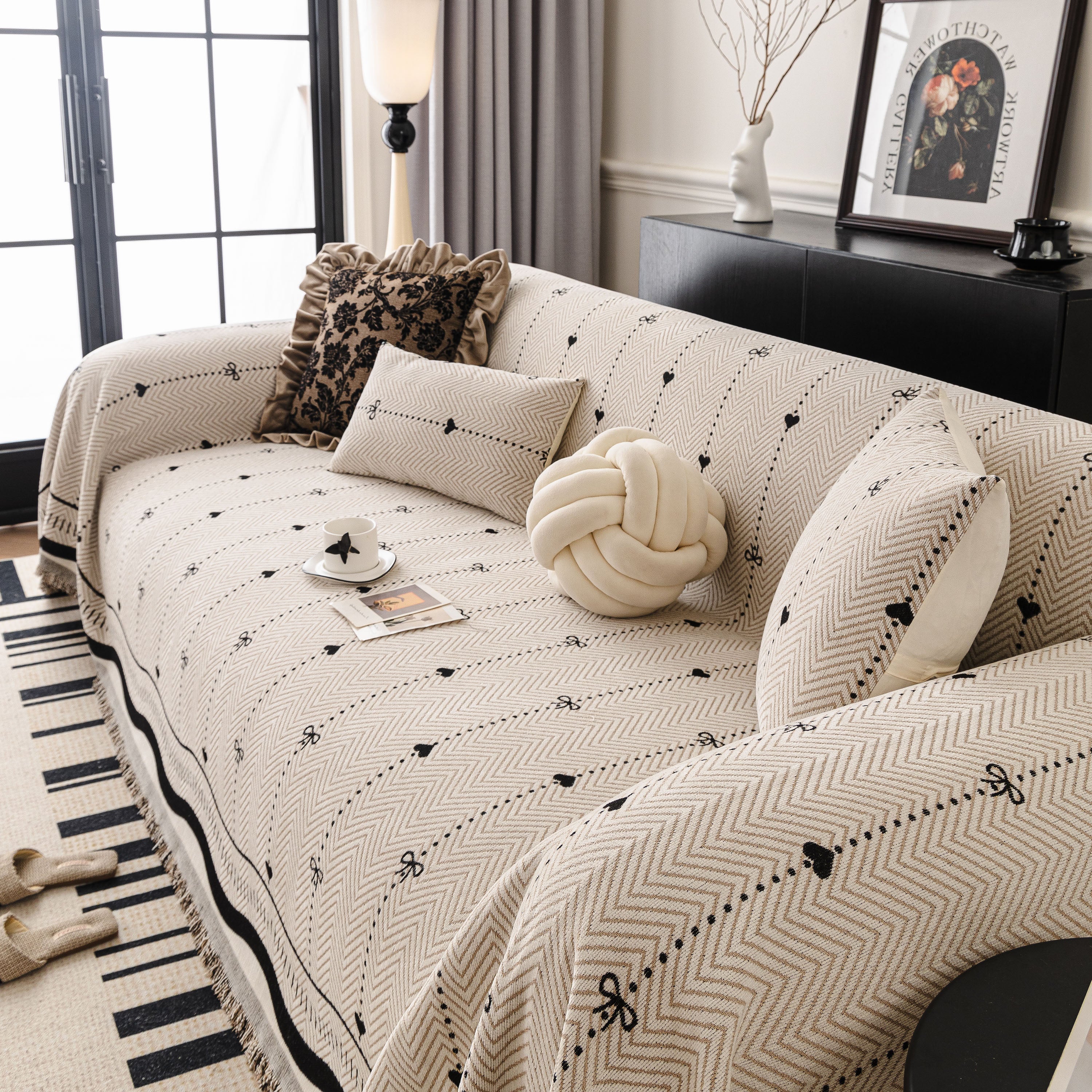 Chenille Couch Throw Cover Decorative Herringbone Sofa Blanket Protector For Couch