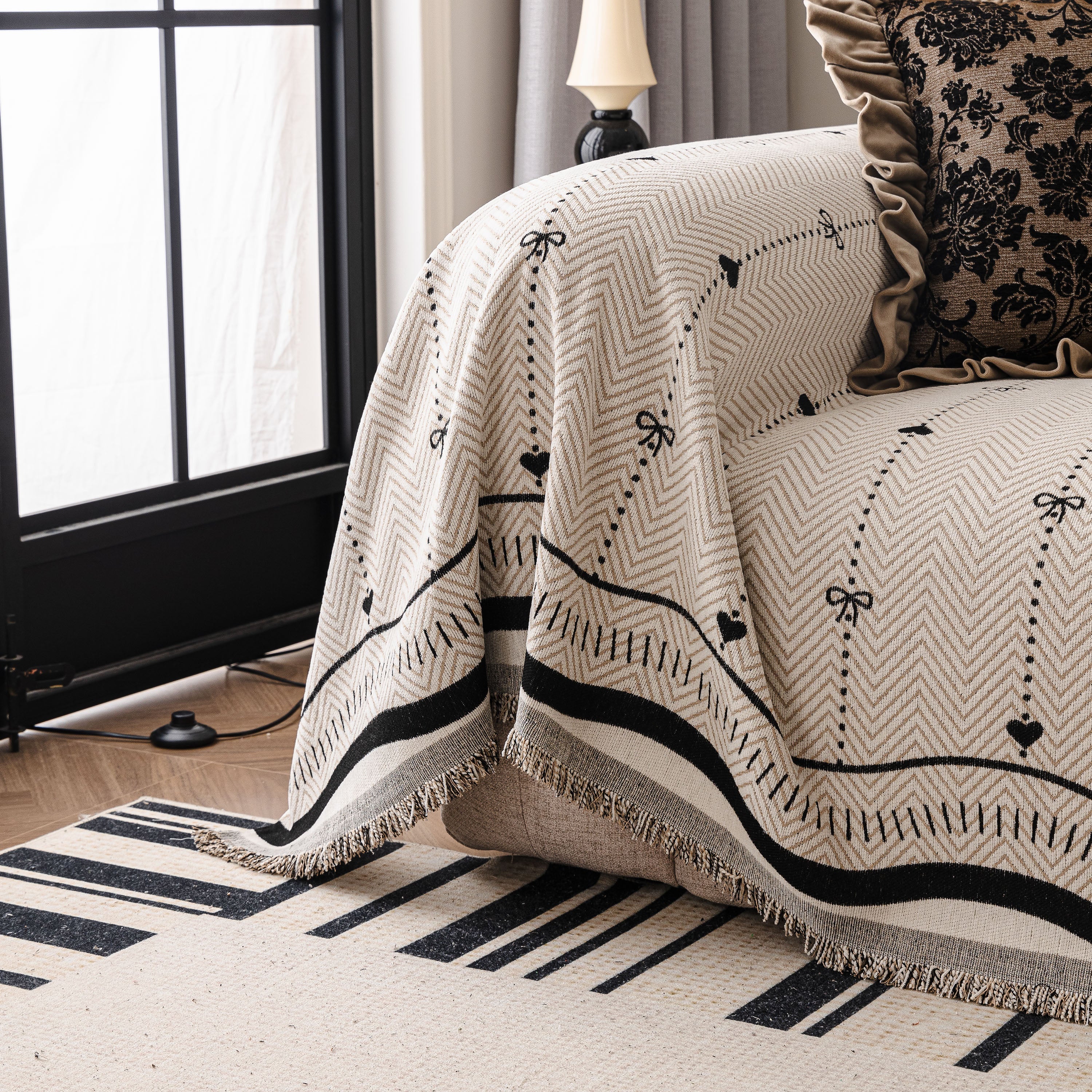 Chenille Couch Throw Cover Decorative Herringbone Sofa Blanket Protector For Couch