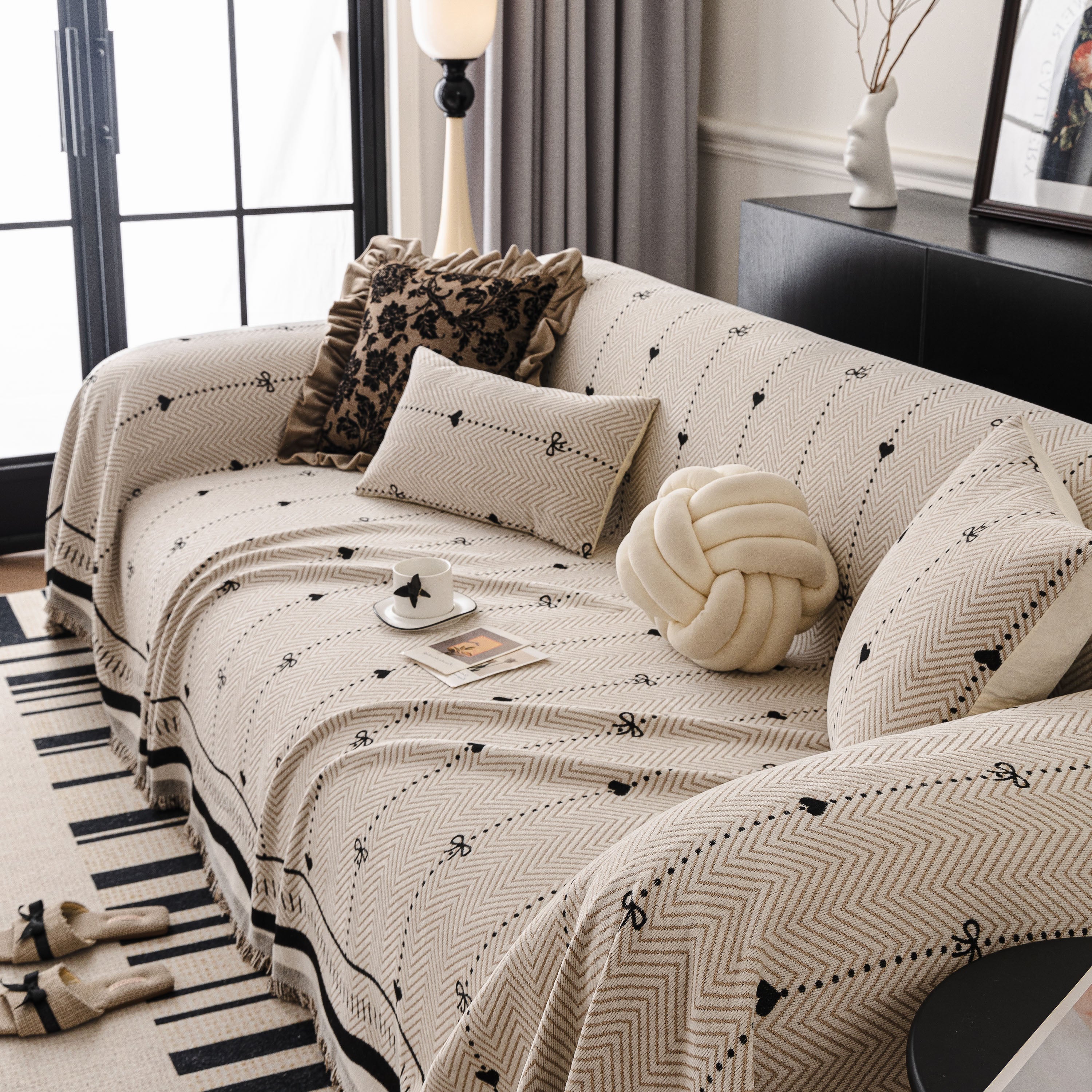 Chenille Couch Throw Cover Decorative Herringbone Sofa Blanket Protector For Couch