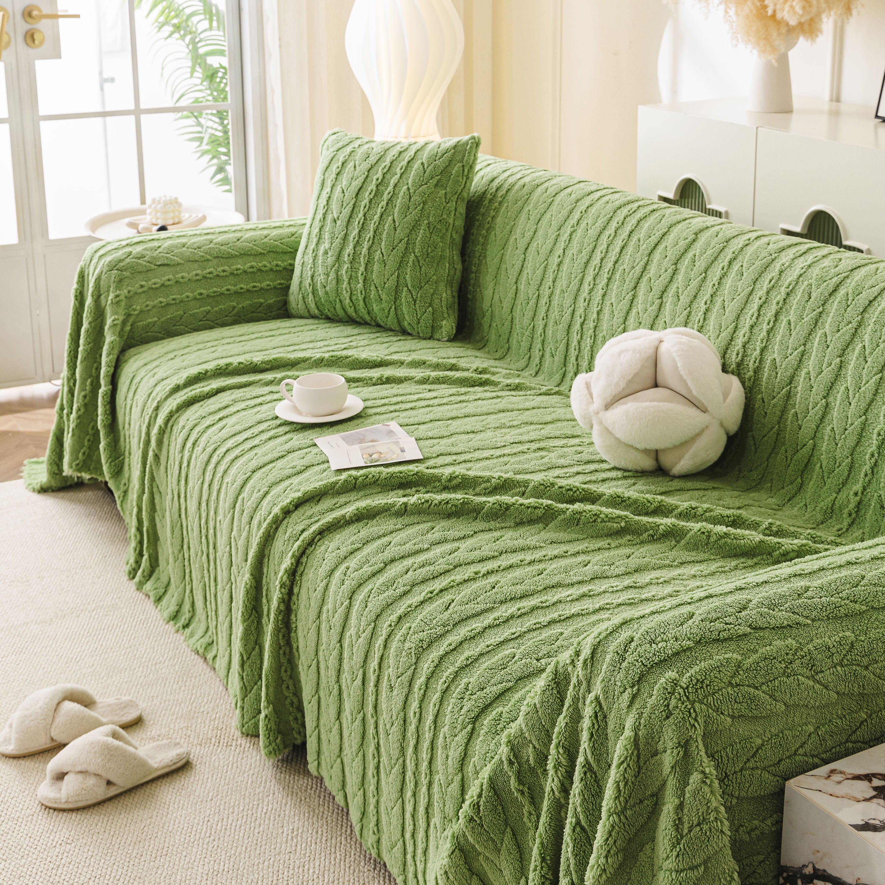 Thick Cozy 3d Cable Sofa Throw Cover, Plush Jacquard Warm Fleece Throw Blanket