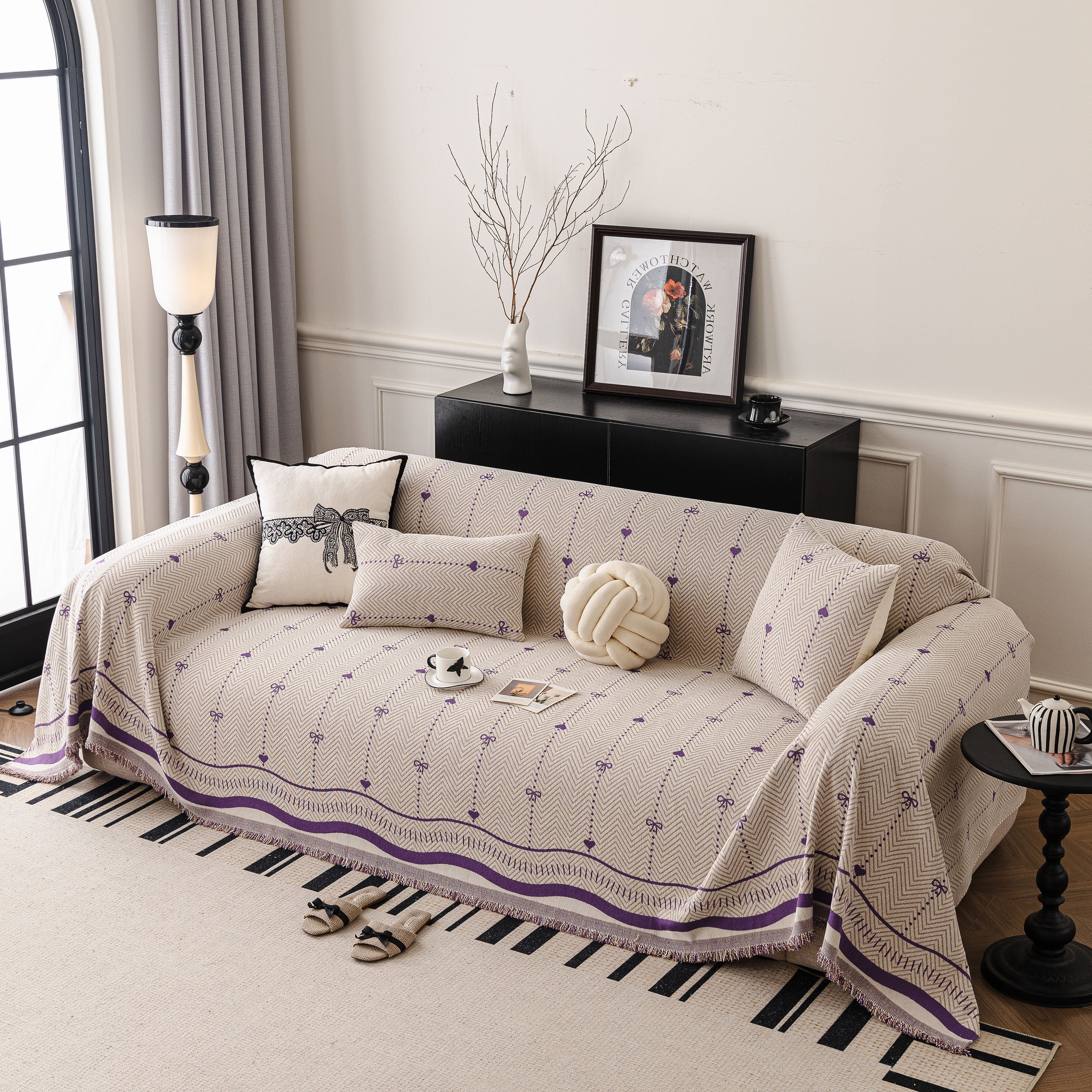 Chenille Couch Throw Cover Decorative Herringbone Sofa Blanket Protector For Couch