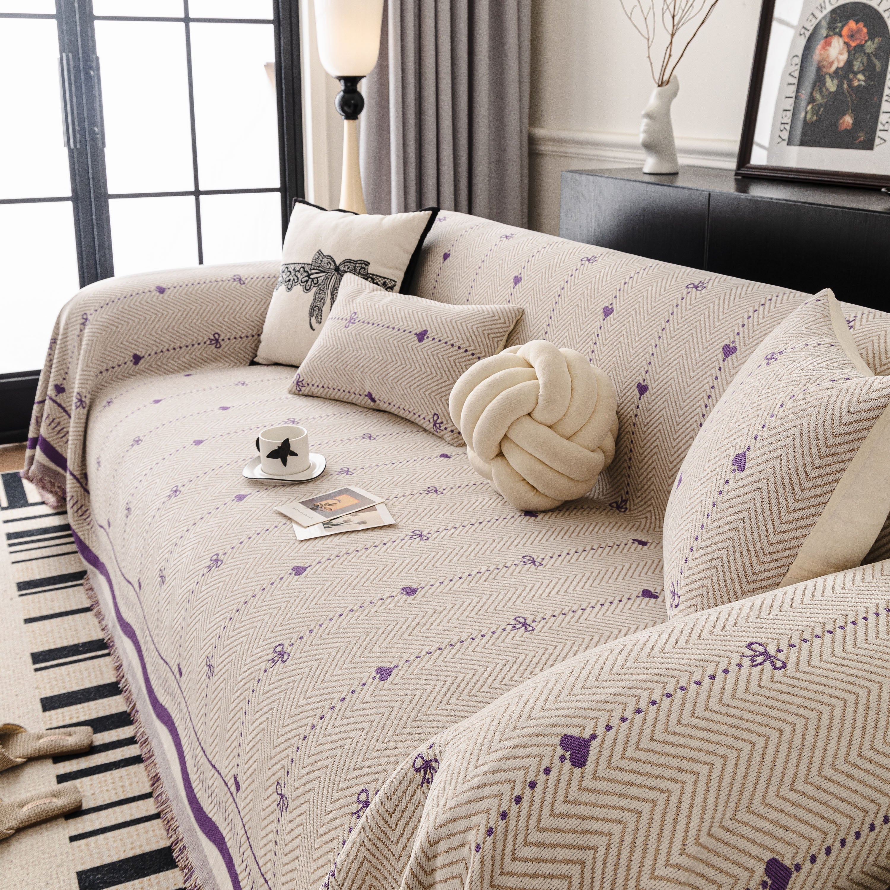 Chenille Couch Throw Cover Decorative Herringbone Sofa Blanket Protector For Couch