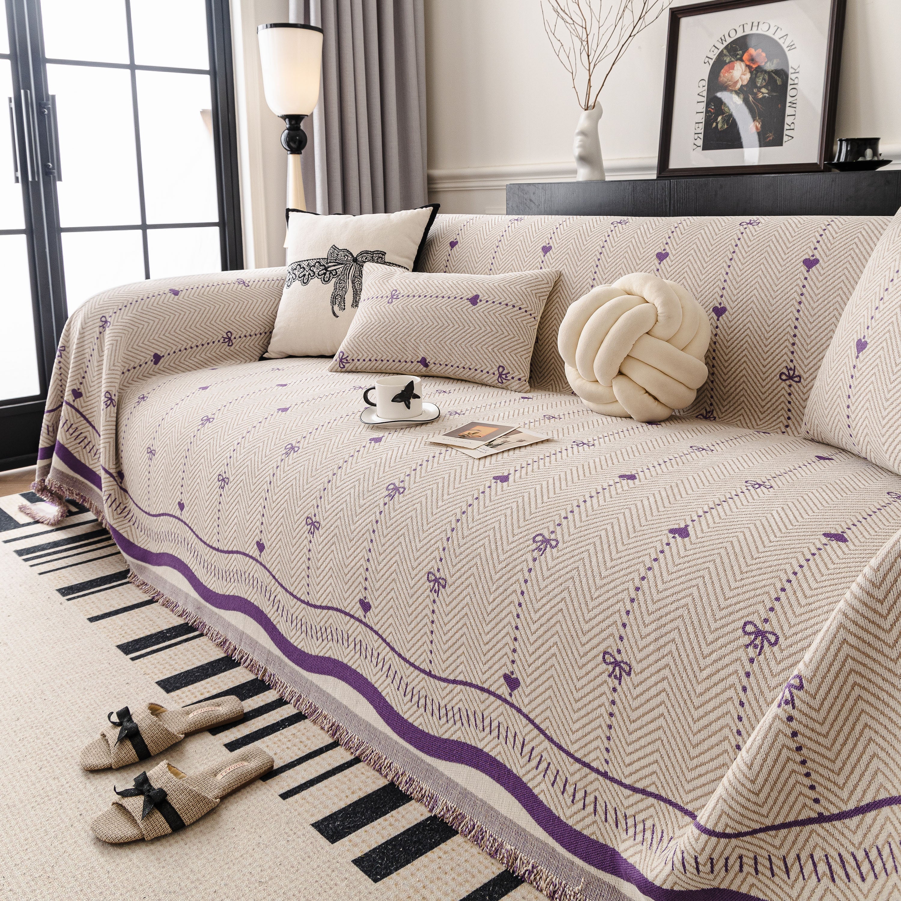 Chenille Couch Throw Cover Decorative Herringbone Sofa Blanket Protector For Couch