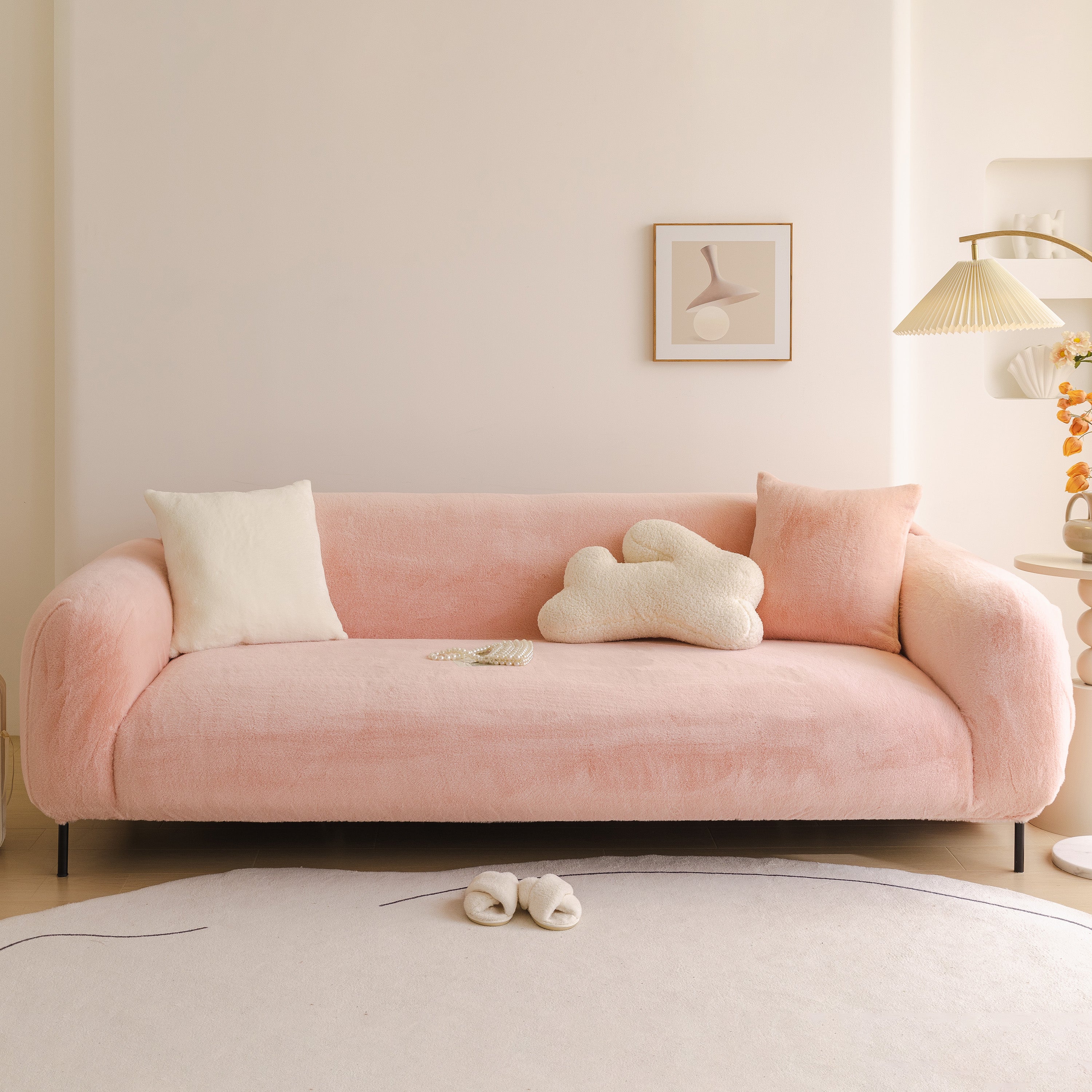 Soft Plush Warm Sofa Cover Stretchable Cozy Velvet Couch Protector For Fall & Winter
