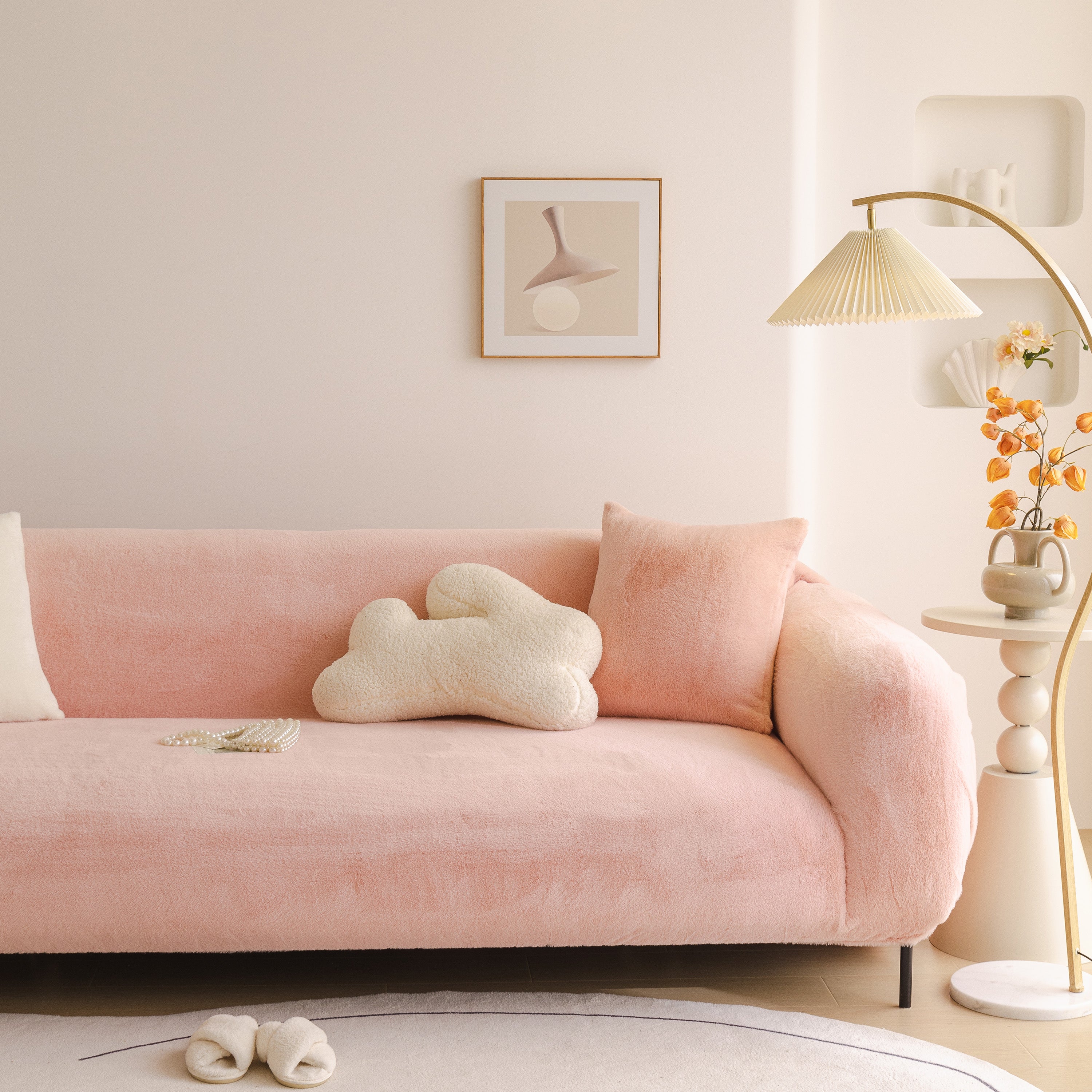 Soft Plush Warm Sofa Cover Stretchable Cozy Velvet Couch Protector For Fall & Winter